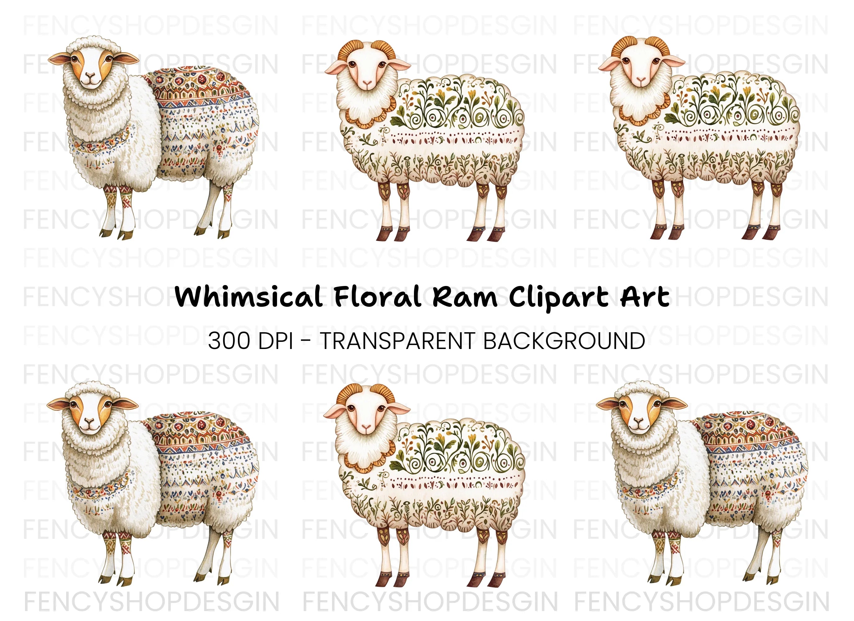 Intricate Patterned Sheep Clipart Bundle
