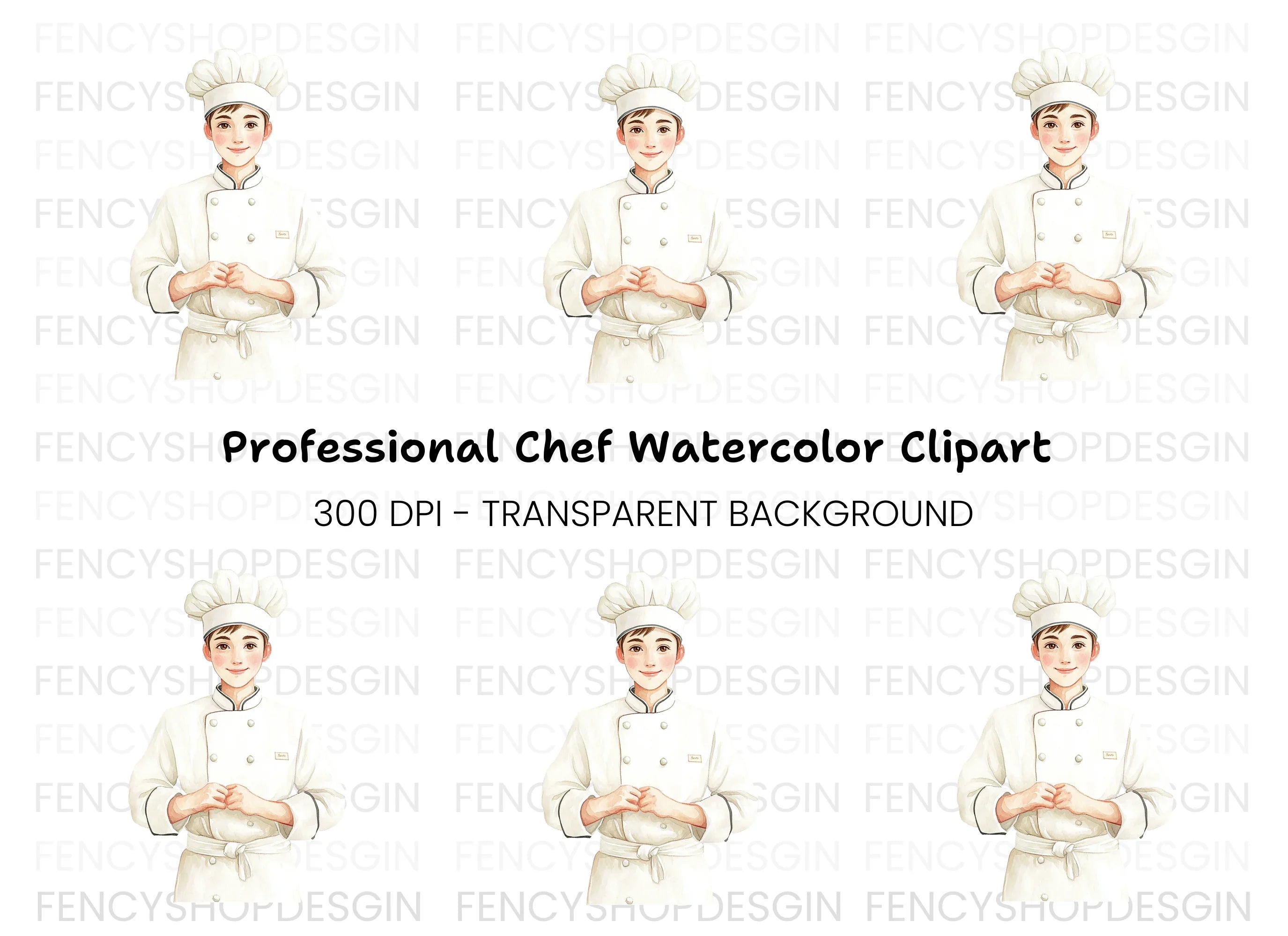 Smiling Male Chef Illustration Clipart Bundle