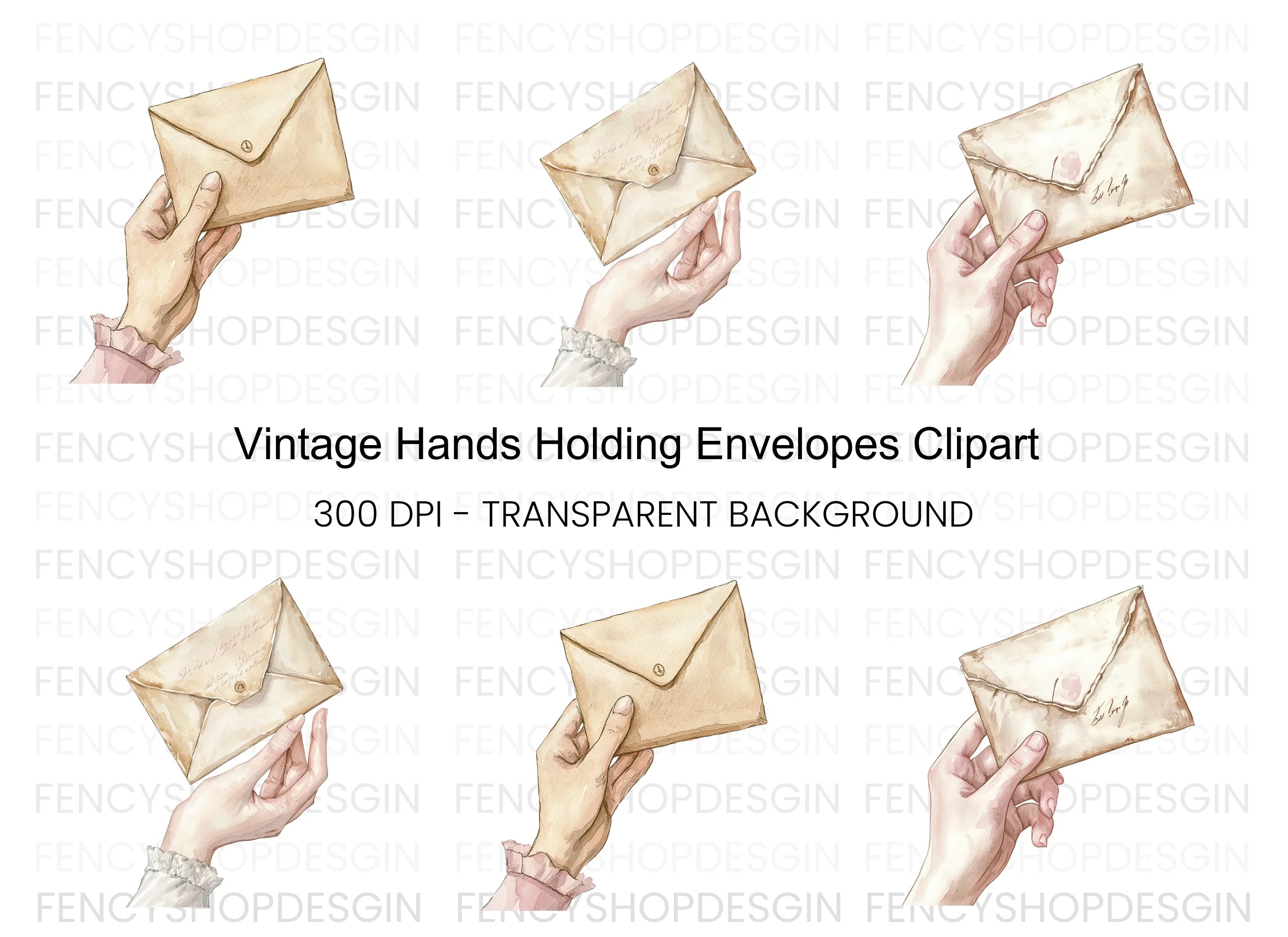 Vintage Hands Holding Envelopes Clipart Bundle