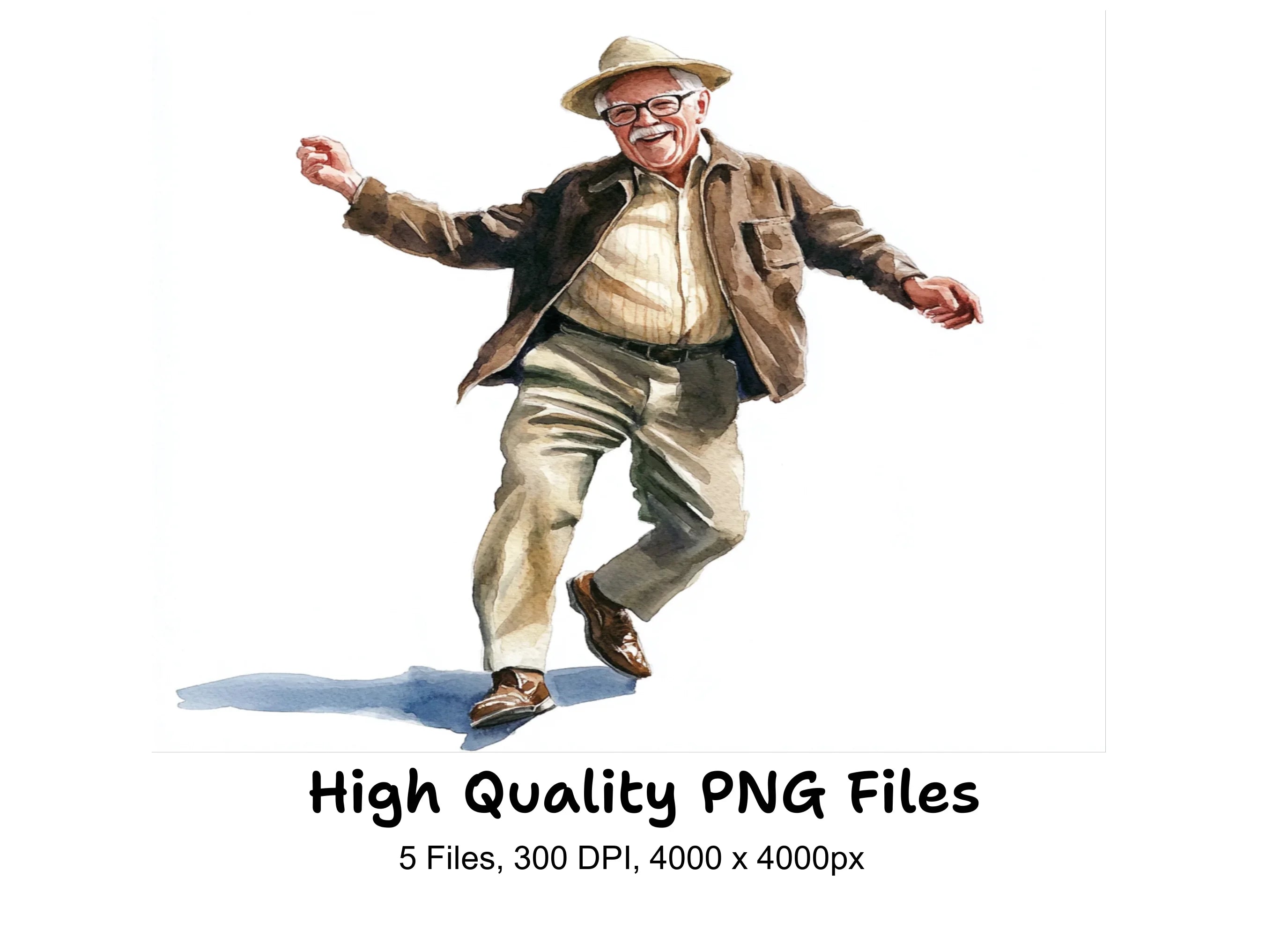 Happy Elderly Men Dancing Clipart Bundle