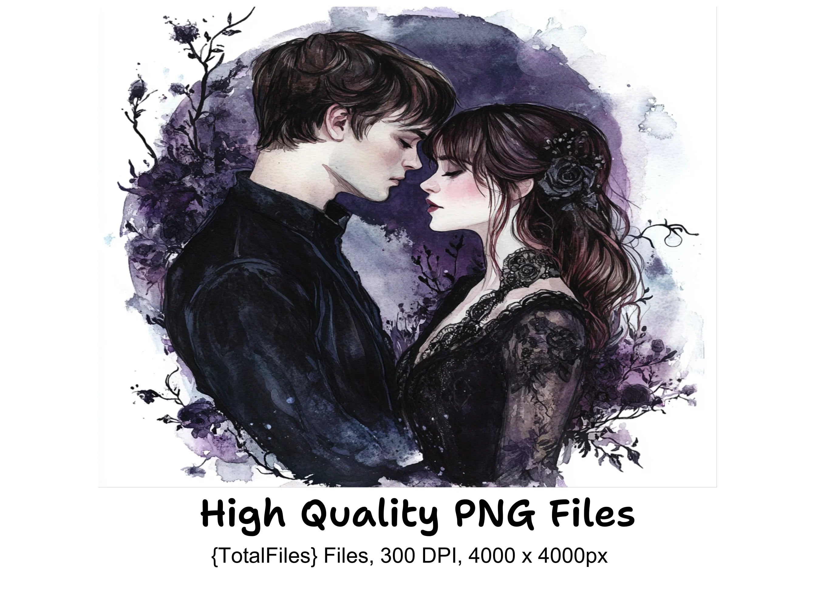 Dark Fantasy Love Story Illustrations Clipart Bundle