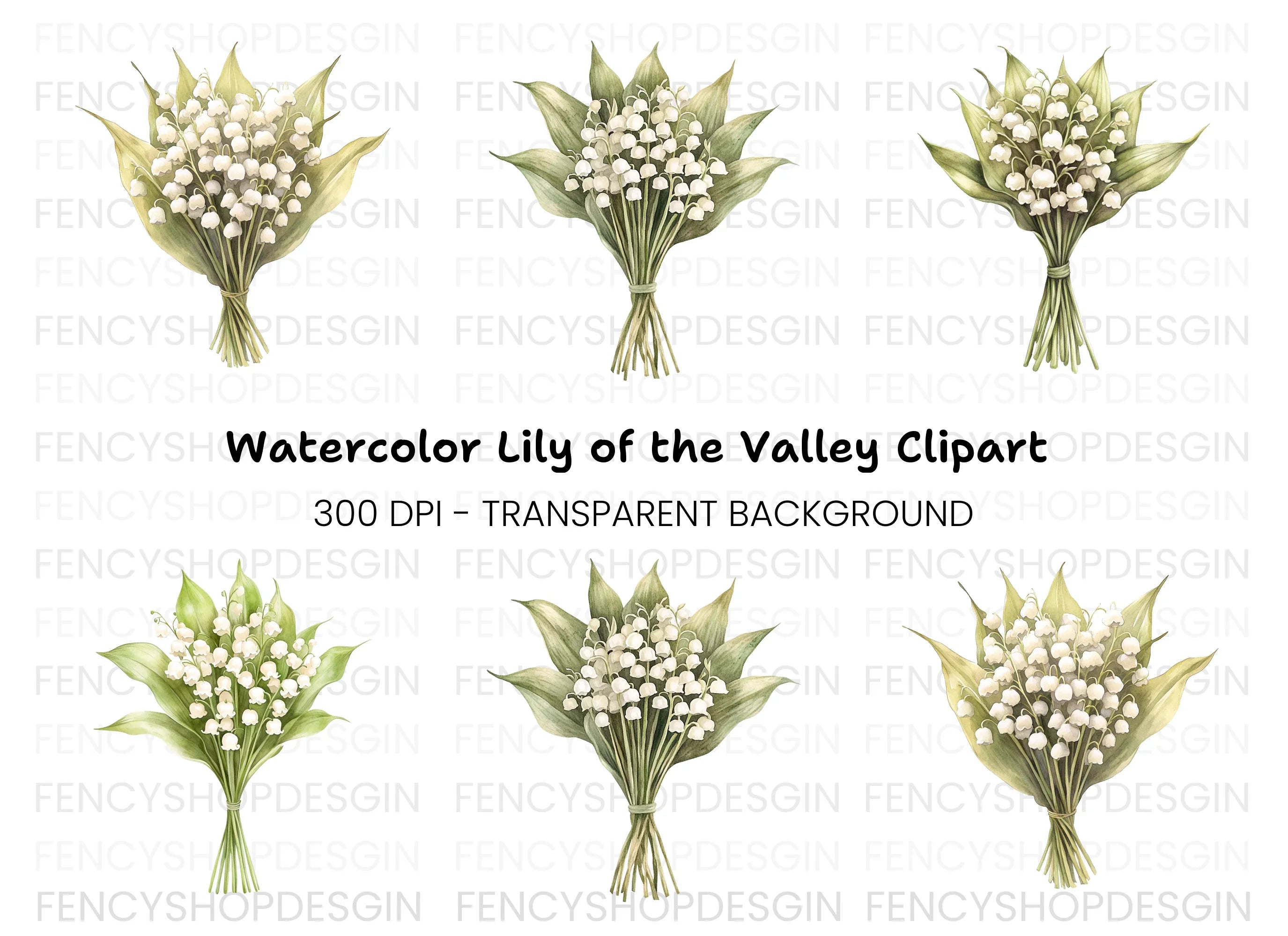 Lily of the Valley Bouquets Clipart Bundle