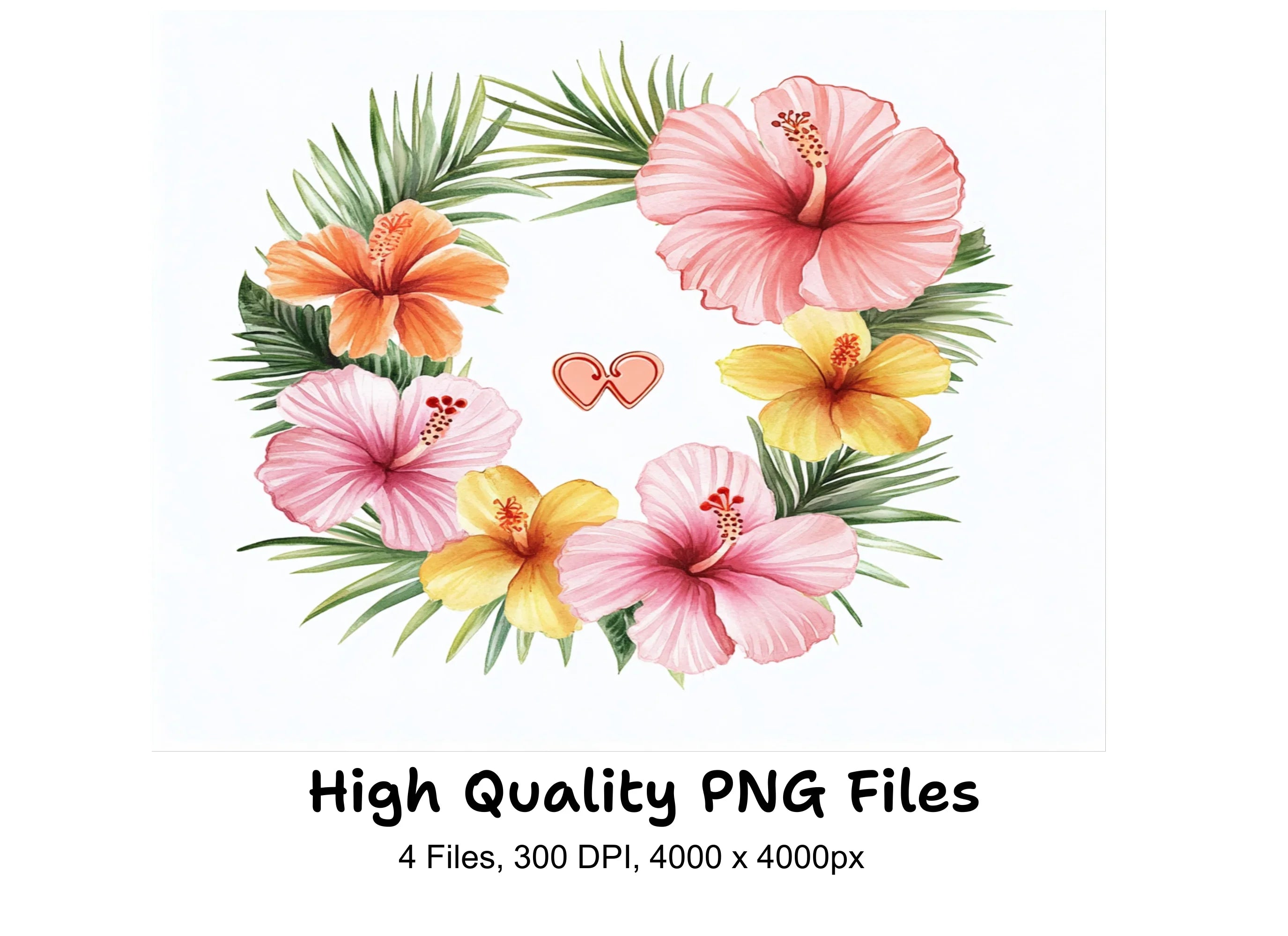 Tropical Hibiscus Palm Clipart Bundle