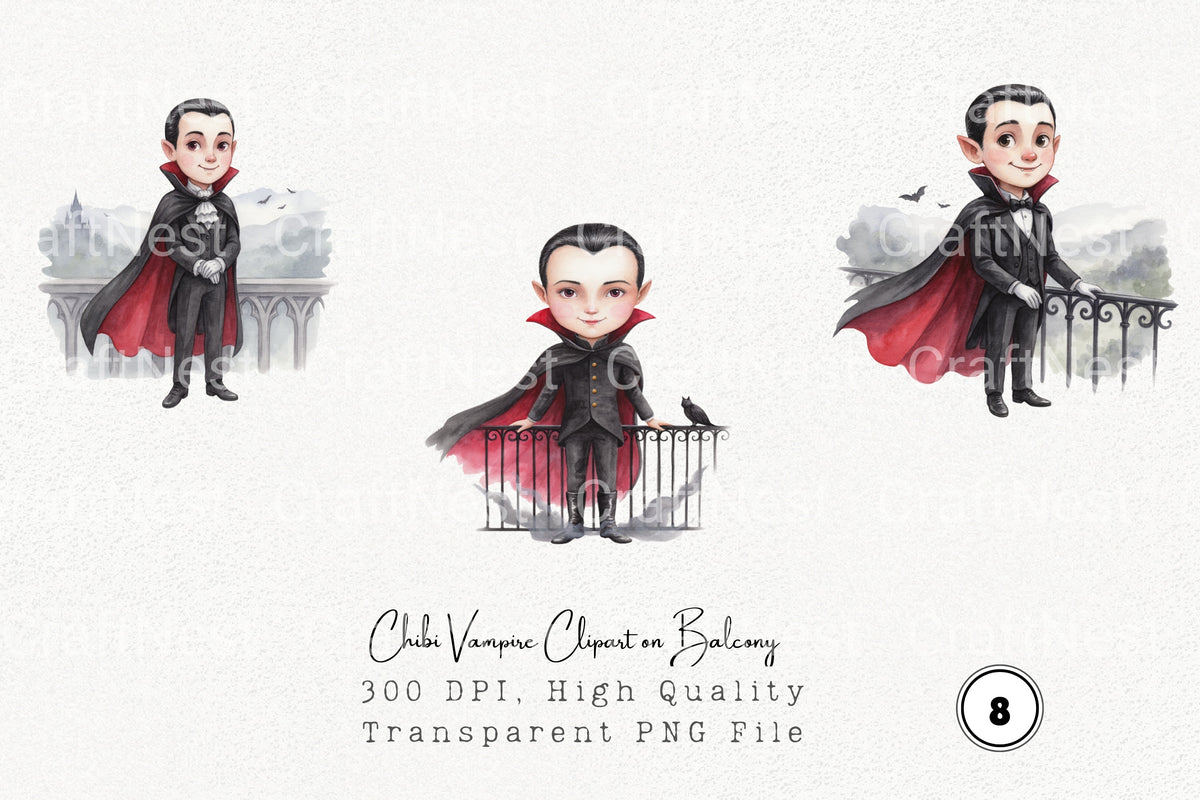 Chibi Vampire On Balcony Clipart Bundle