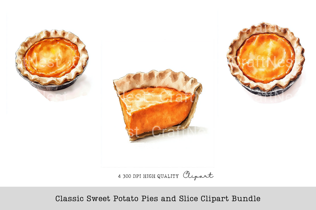 Classic Sweet Potato Pies And Slice Clipart Bundle