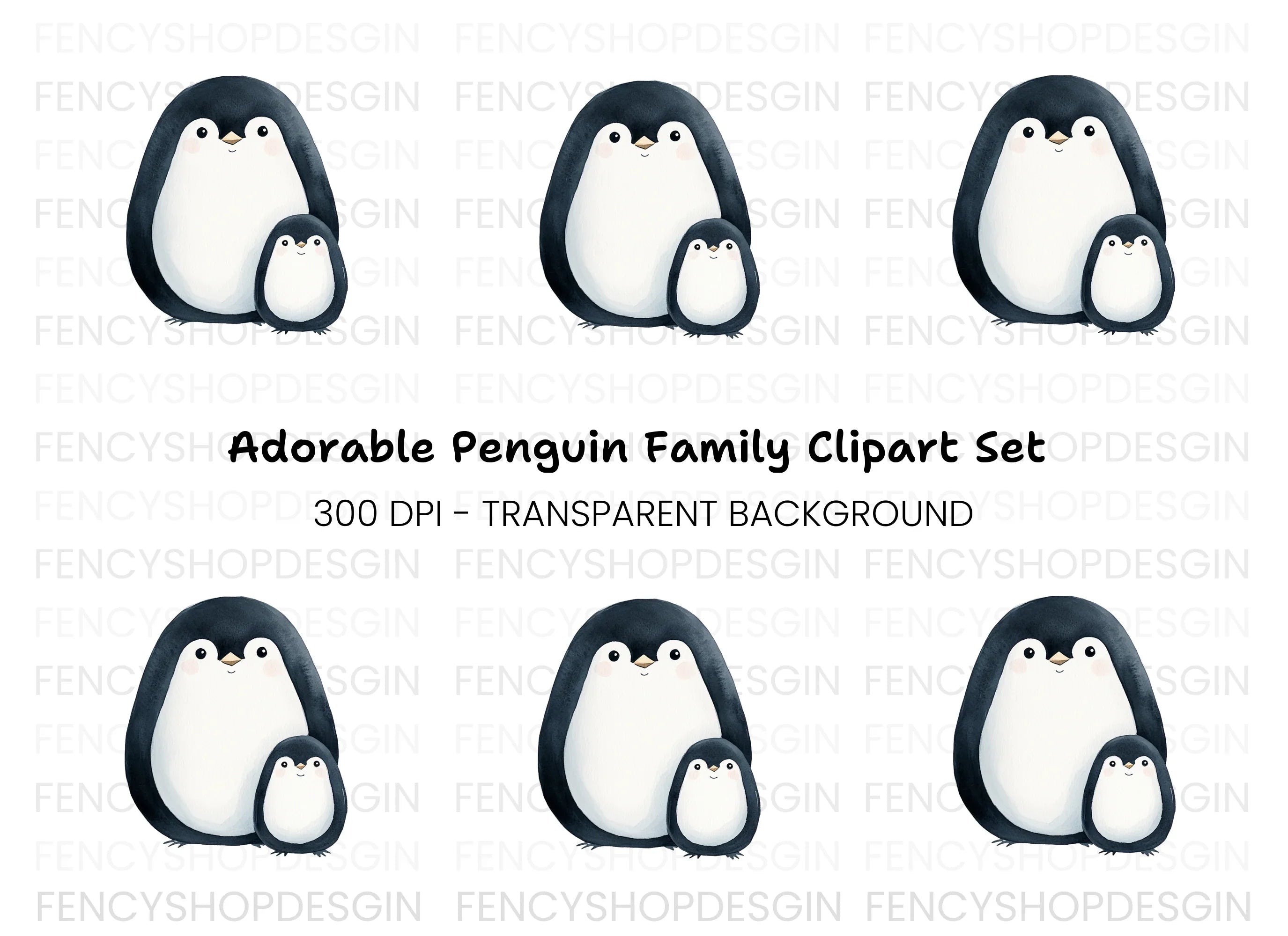 Cute Penguin Mother and Baby Clipart Bundle