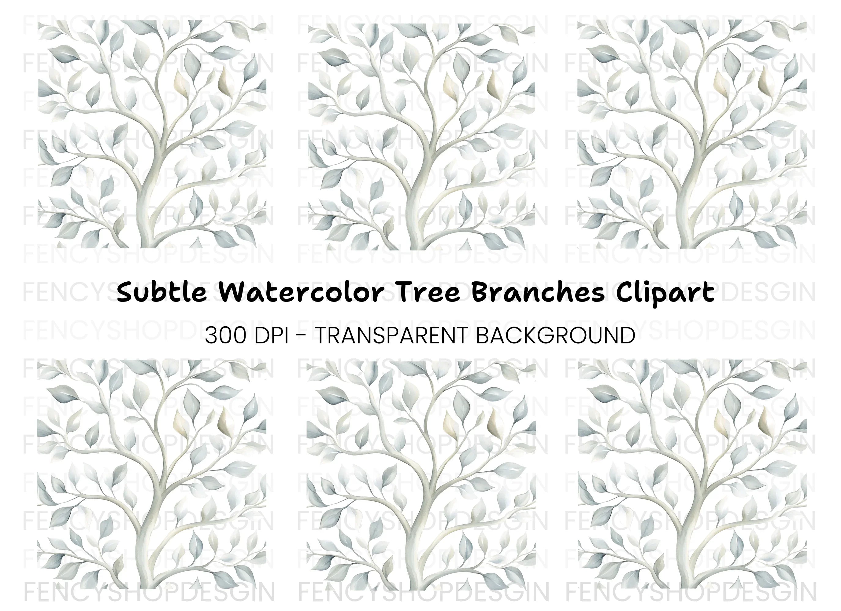 Elegant White Tree Clipart Bundle