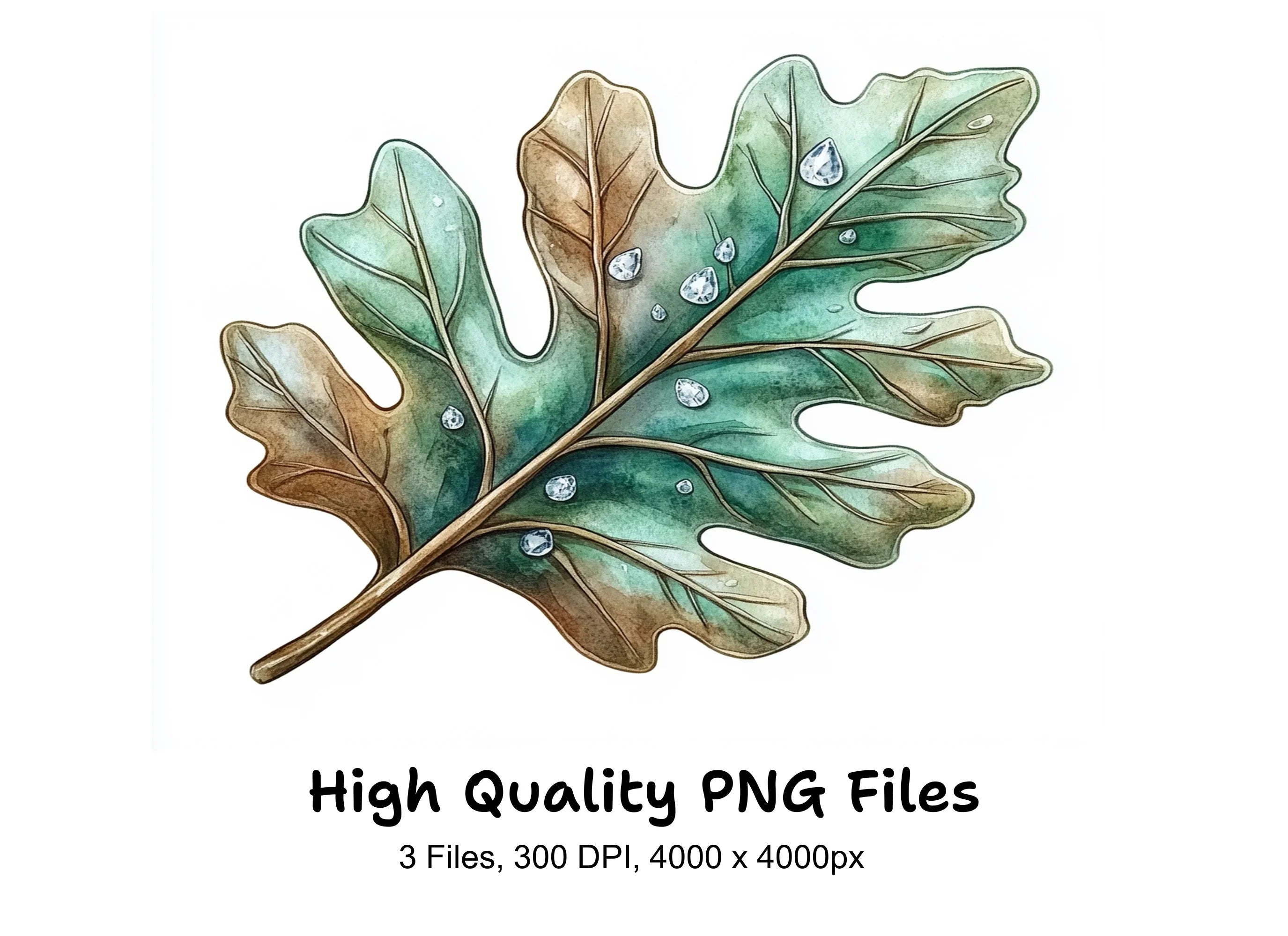 Oak Leaves with Dew Drops Clipart Bundle