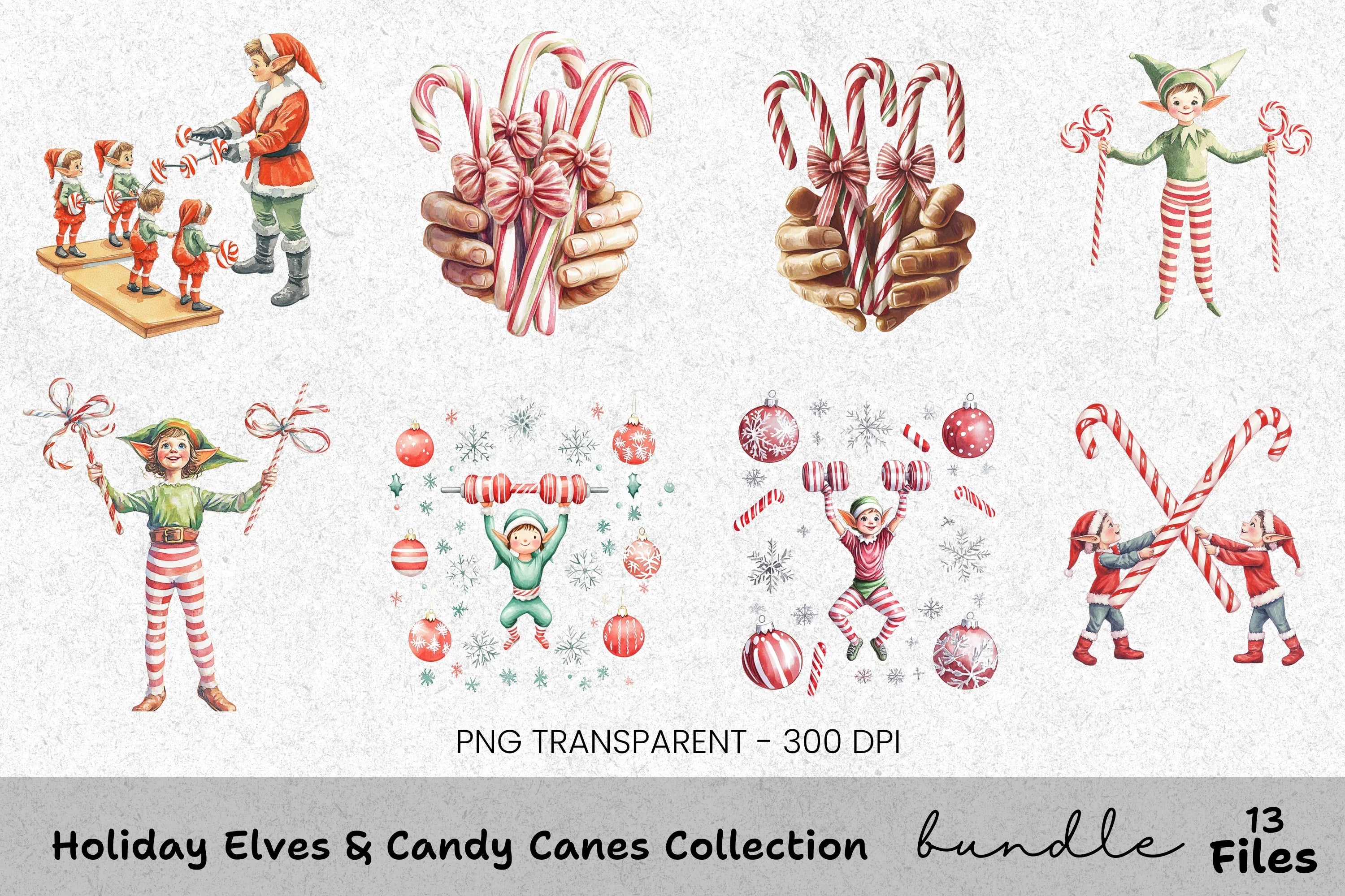 Christmas Elf with Candy Canes Clipart Bundle