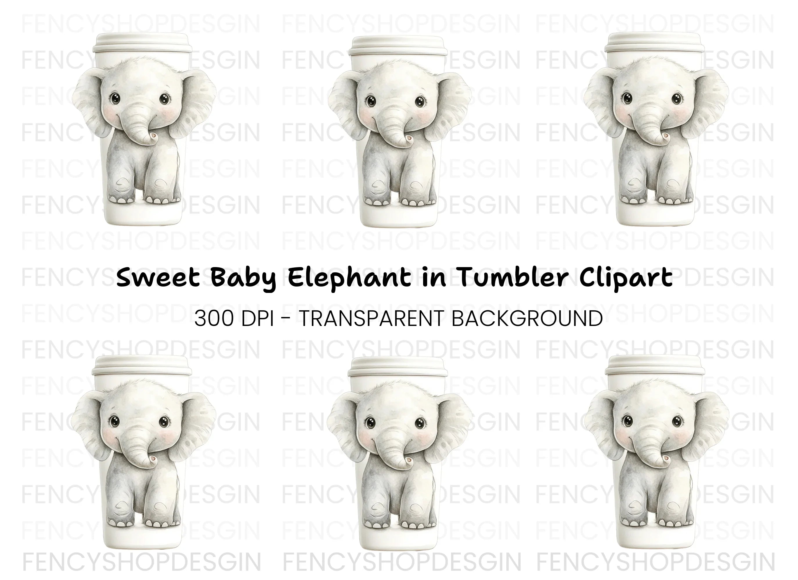 Sweet Elephant Hugging Coffee Cup Clipart Bundle