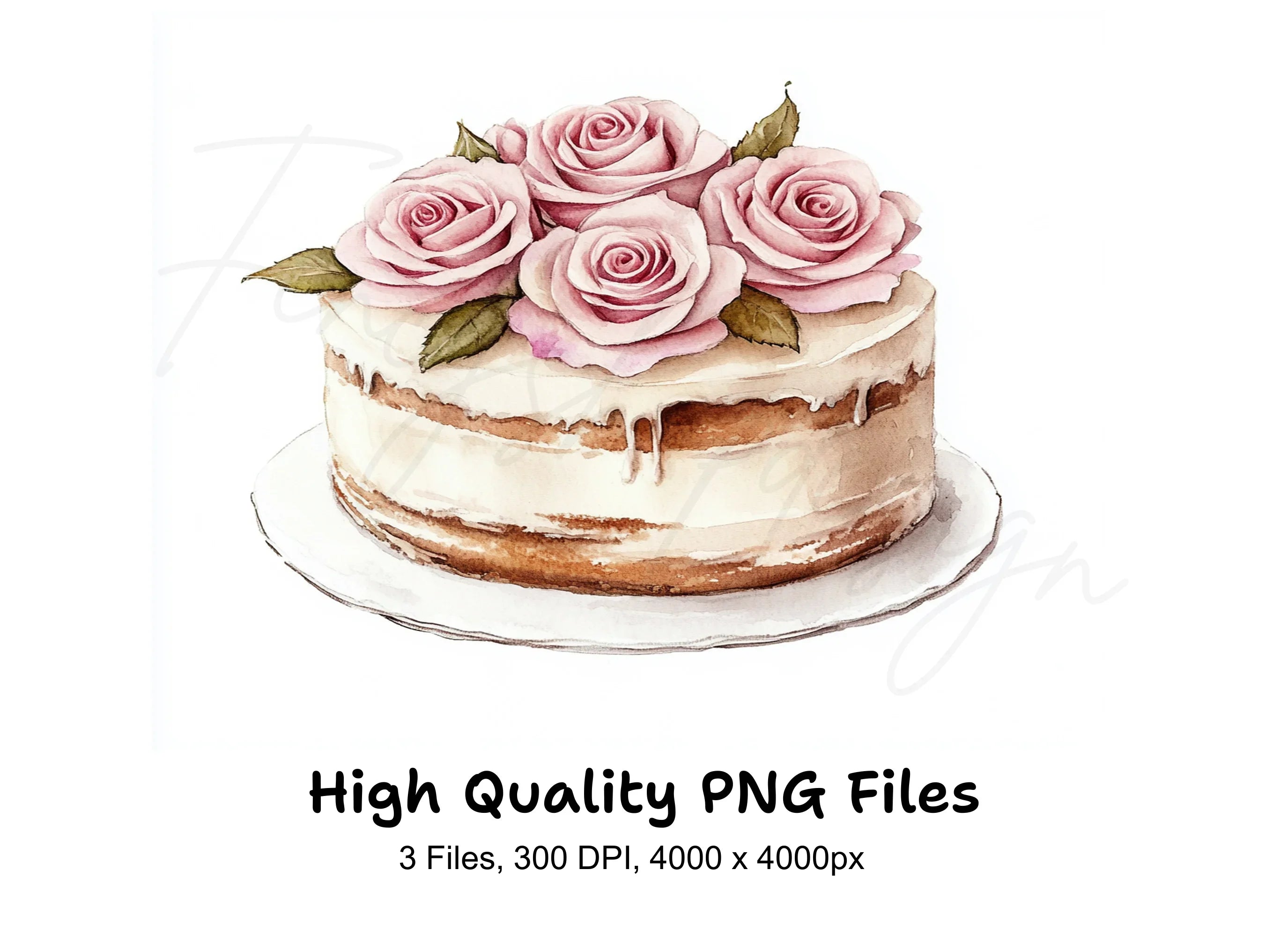 Charming Rose Topped Cakes Clipart Bundle