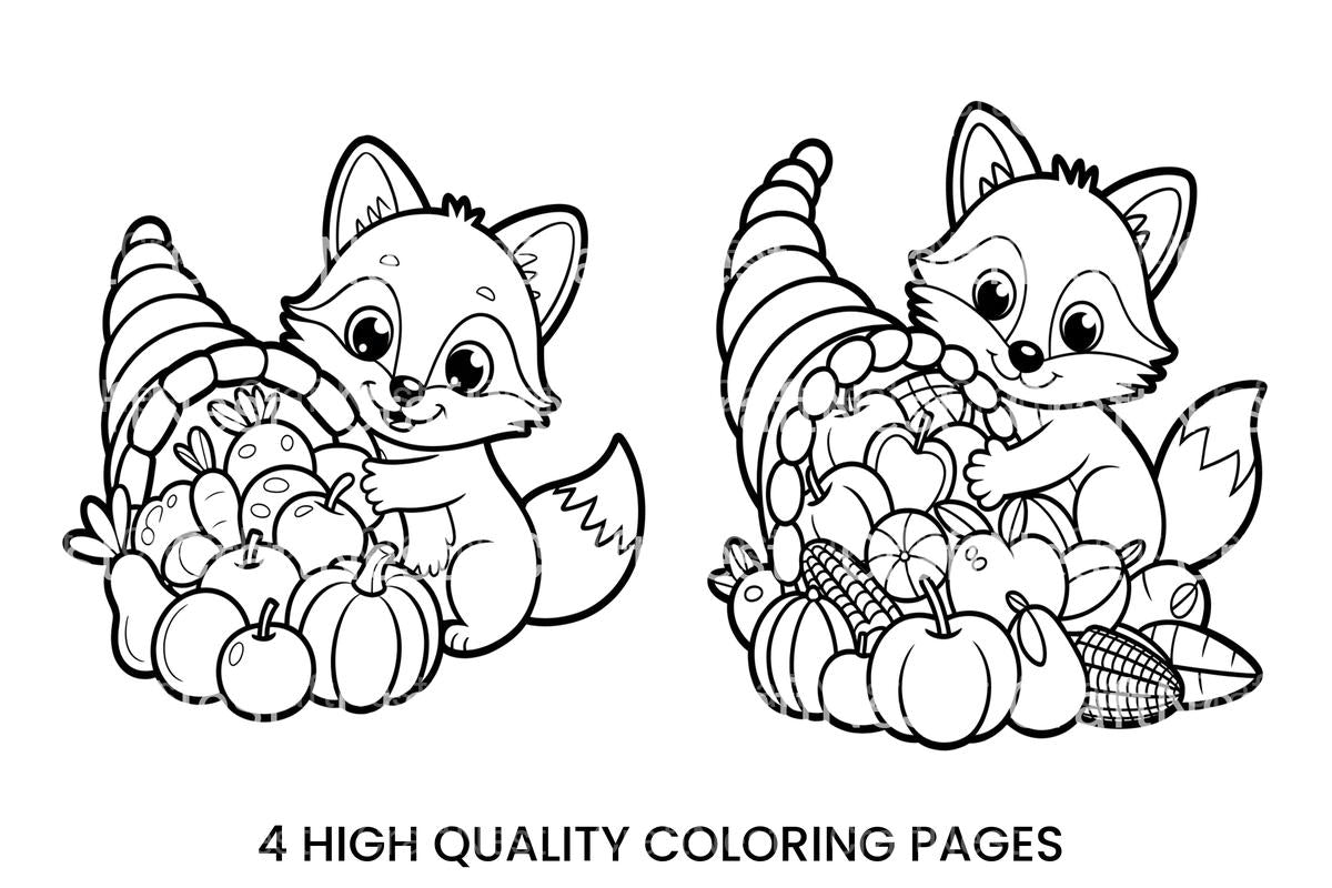 Autumn Fox with Cornucopia Coloring Books