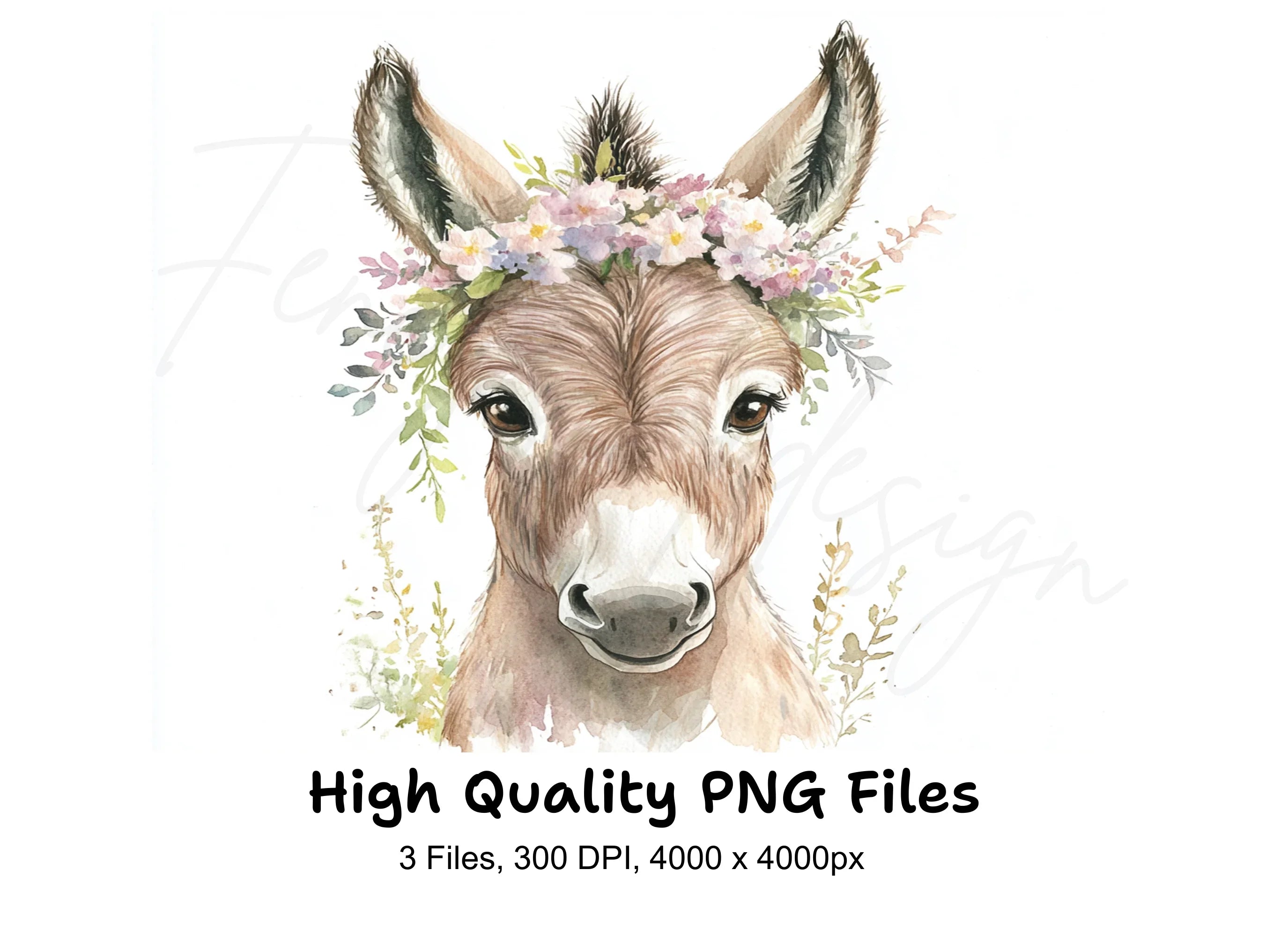 Cute Donkey Faces with Flower Crowns Clipart Bundle