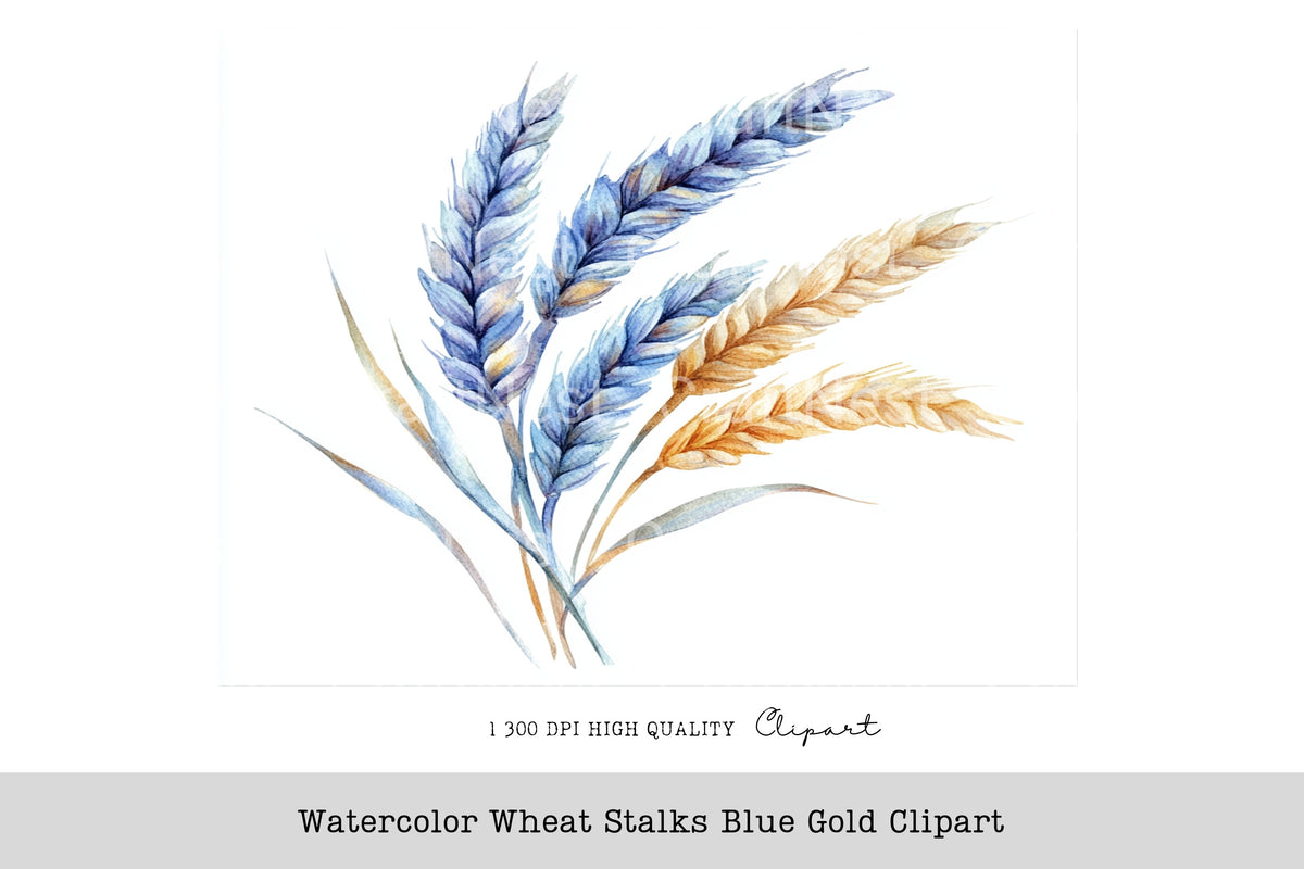 Wheat Stalks Blue Gold Clipart Bundle