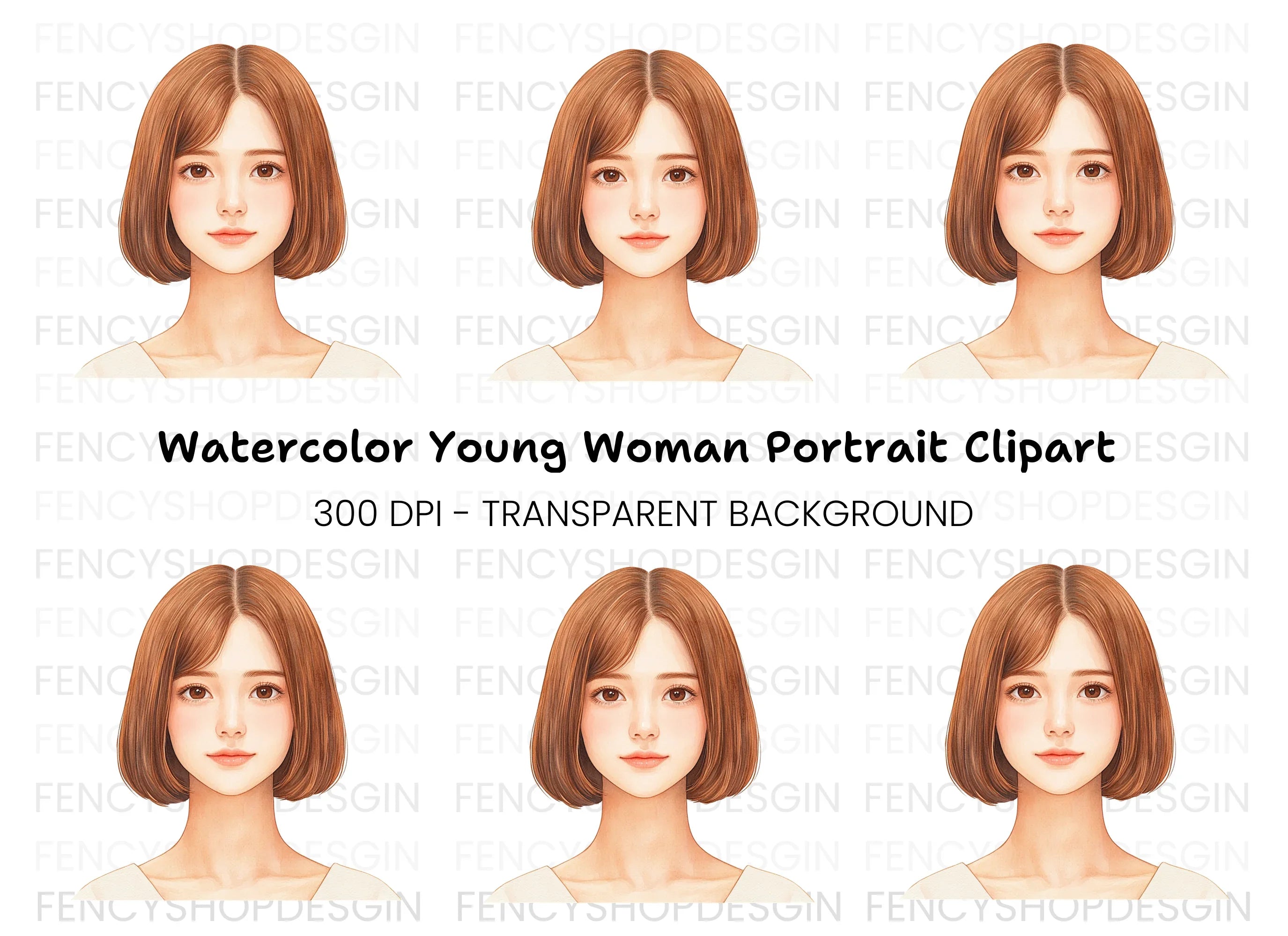 Cute Bob Haircut Girl Portrait Clipart Bundle