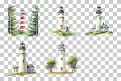 Lighthouse with Coastal Tree Frame Clipart Bundle - CraftNest - Digital Crafting and Art