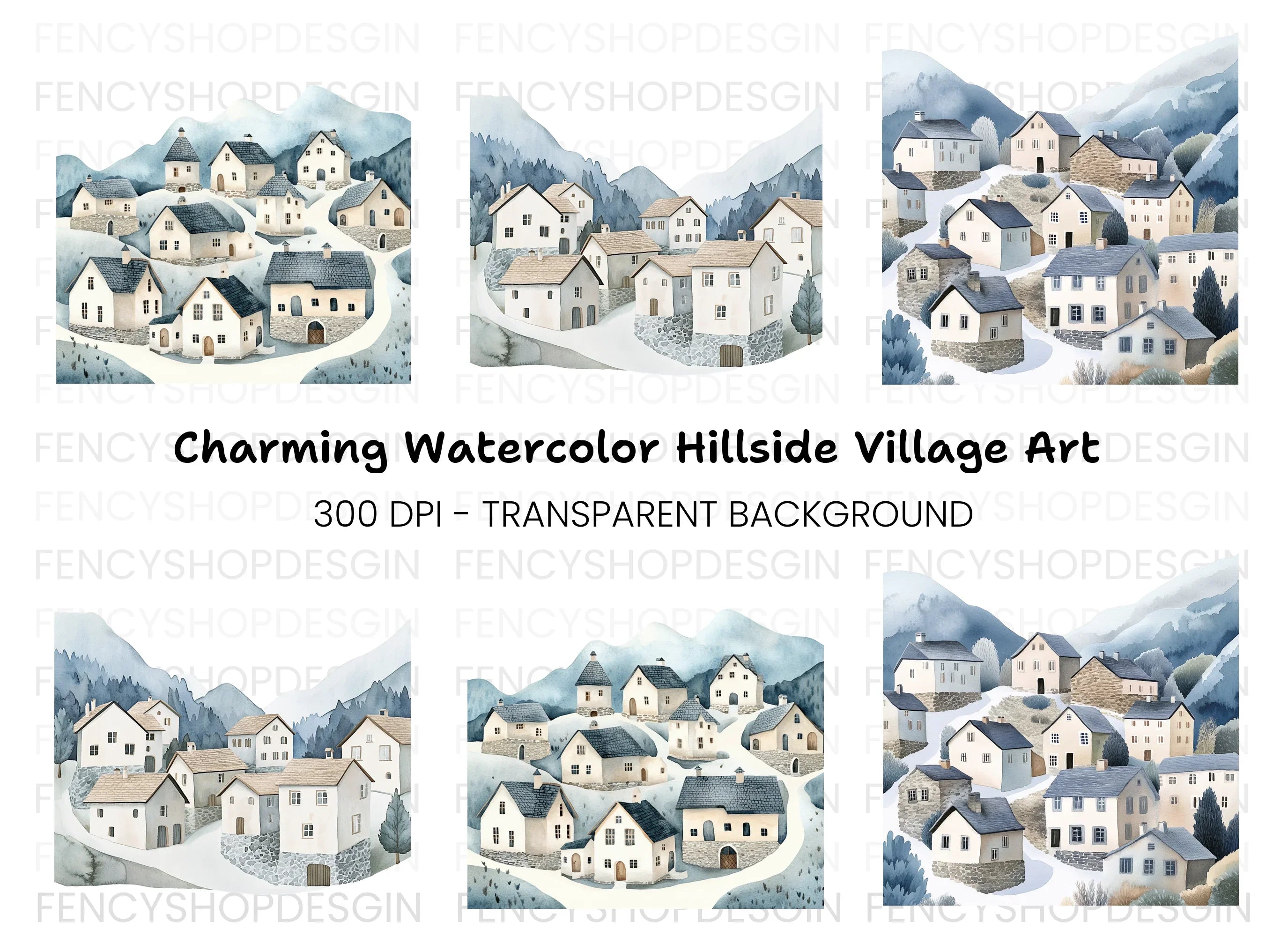 Winter Mountain Village Clipart Bundle