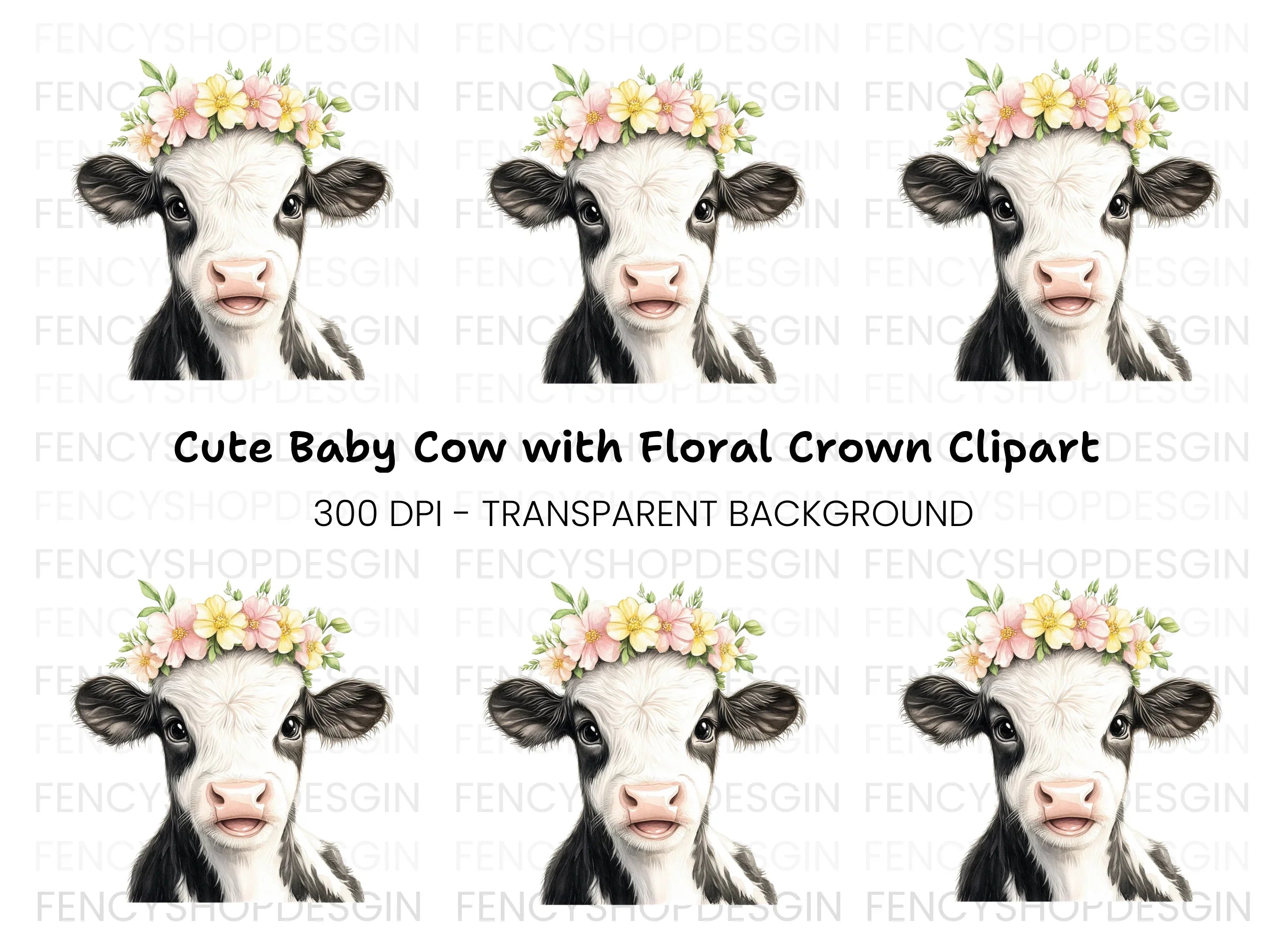 Cute Calf Flower Crown Clipart Bundle