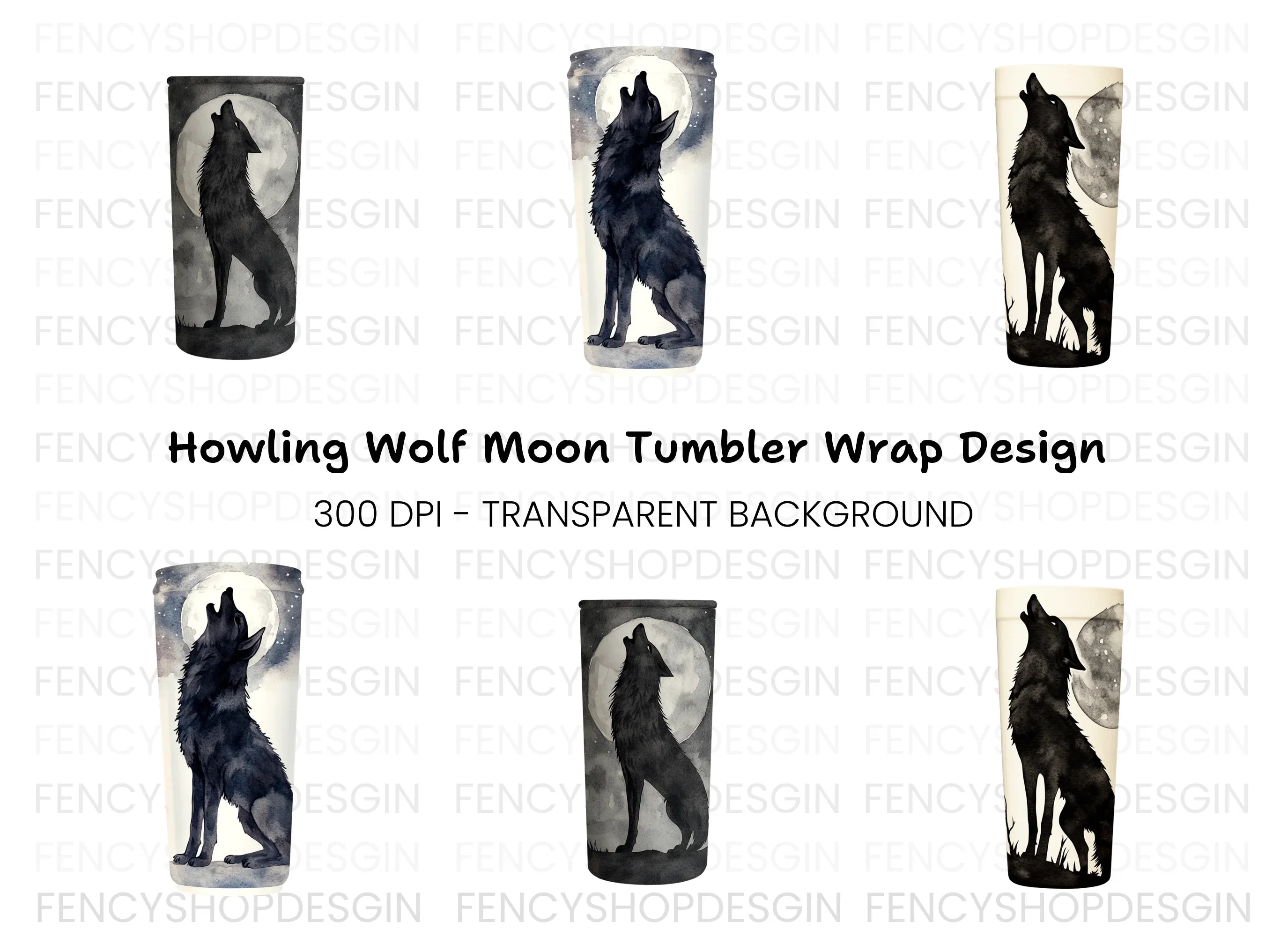 Howling Wolf Moon Tumbler Clipart Bundle