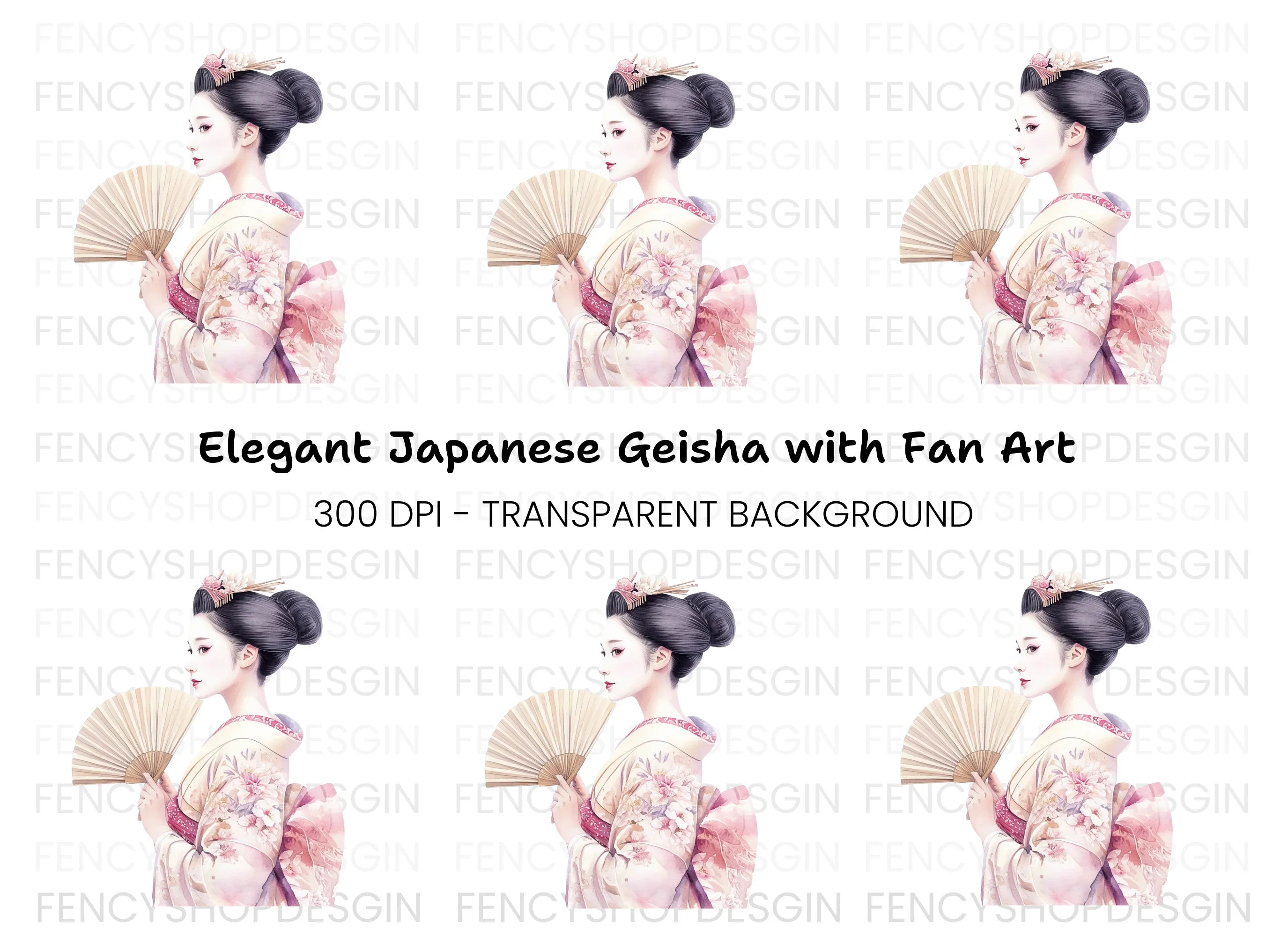 Elegant Geisha With Fan Clipart Bundle