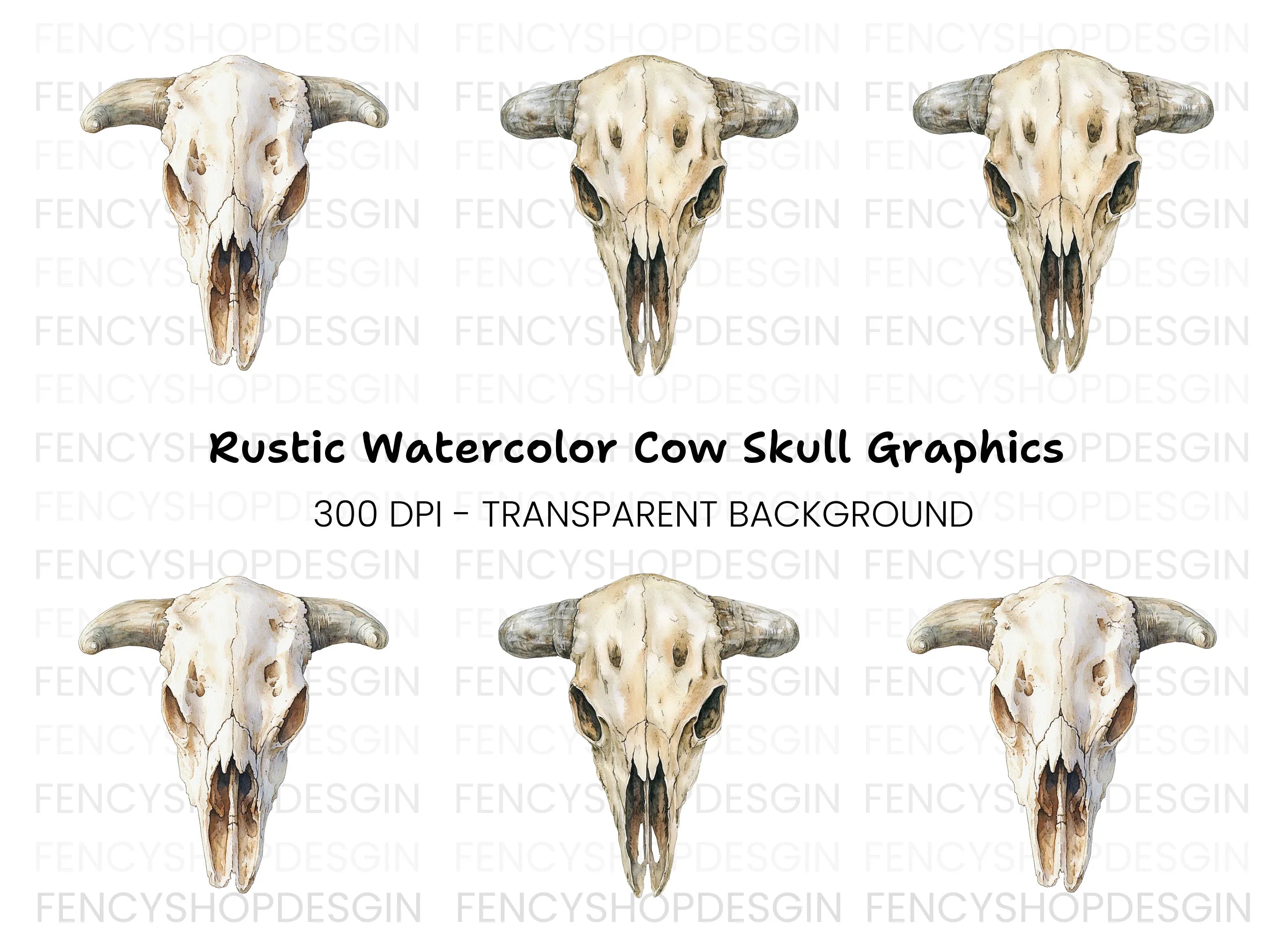 Rustic Cow Skull Graphics Clipart Bundle