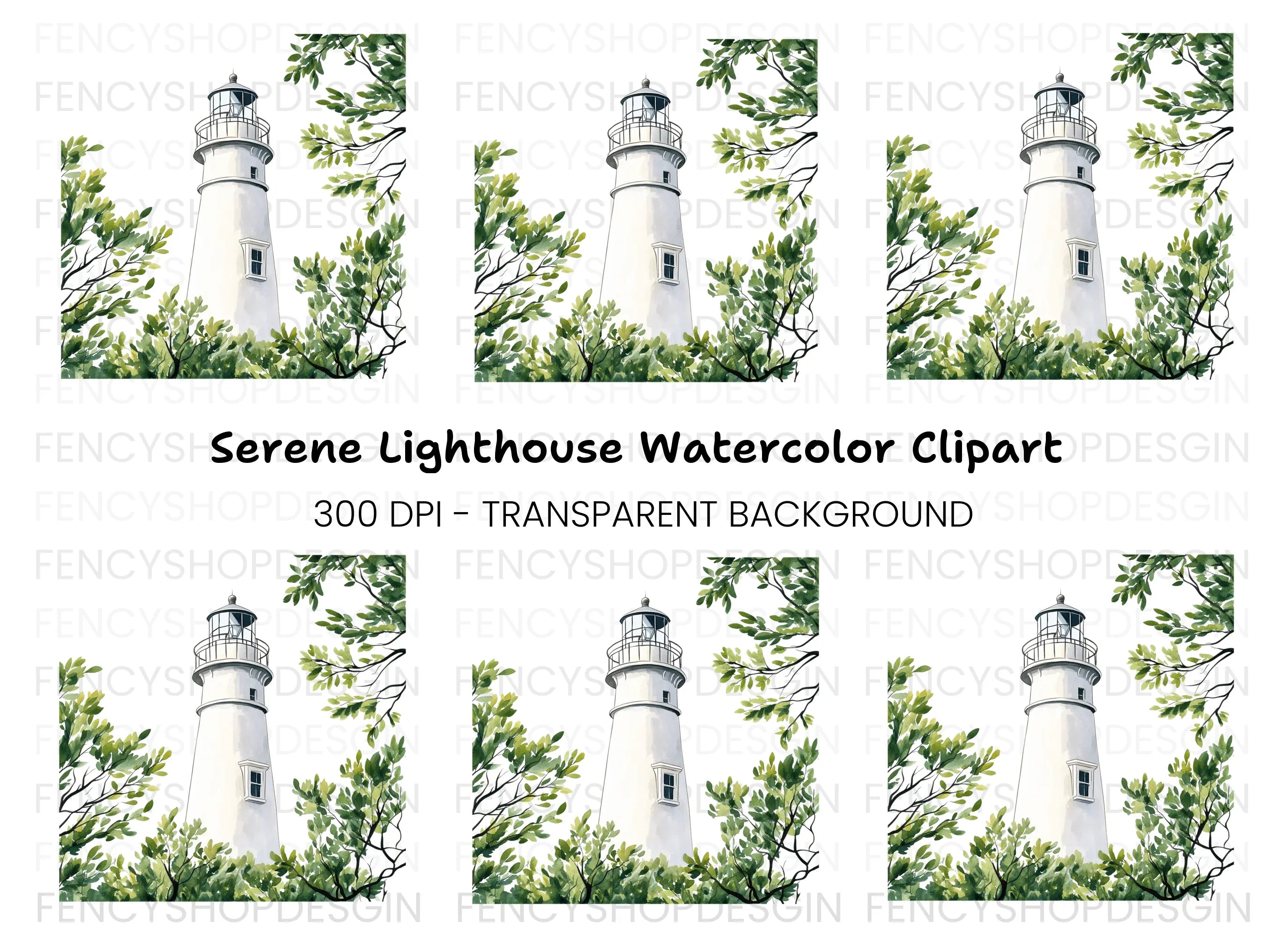 Lighthouse and Green Foliage Clipart Bundle