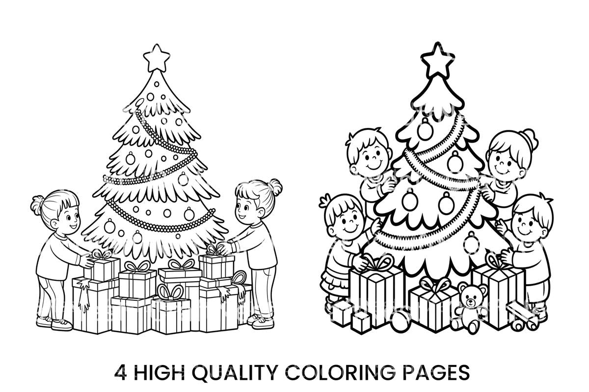 Kids Decorating Christmas Tree Coloring Books