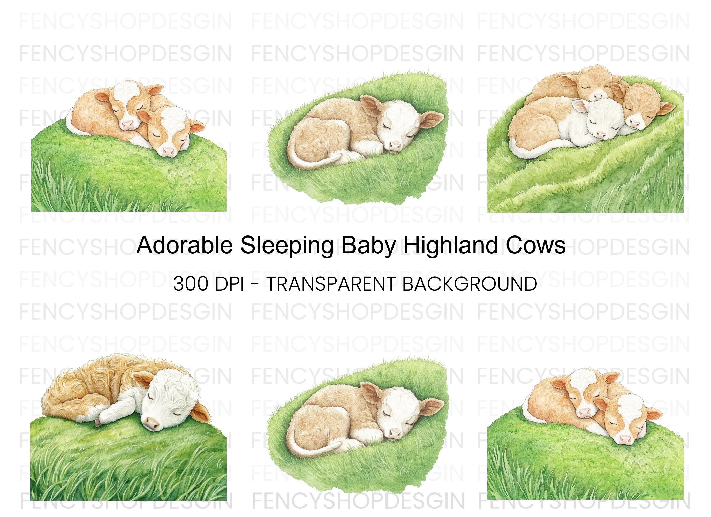 Cute Sleeping Calves Clipart Bundle