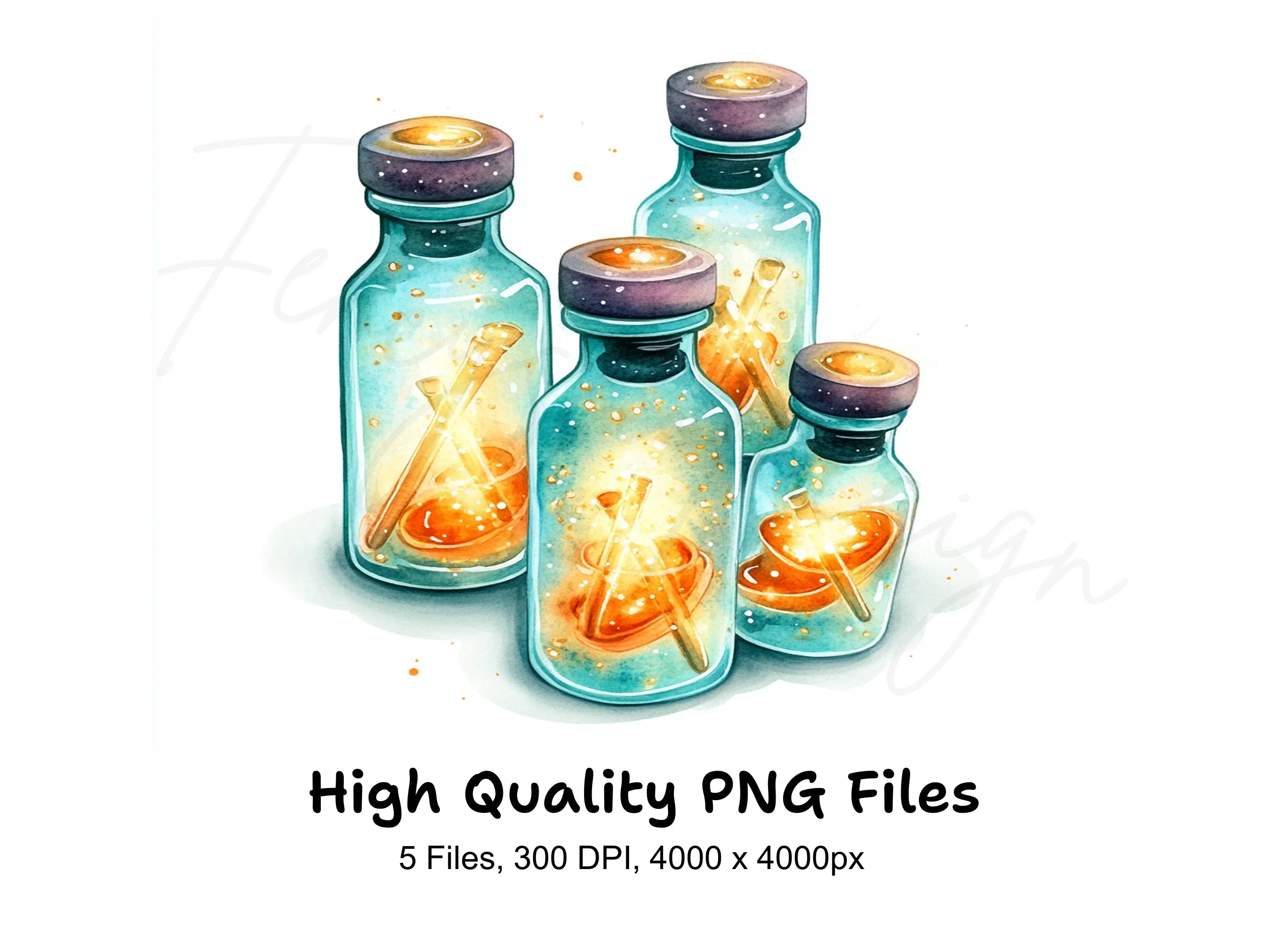 Glowing Magic Potion Bottles Clipart Bundle