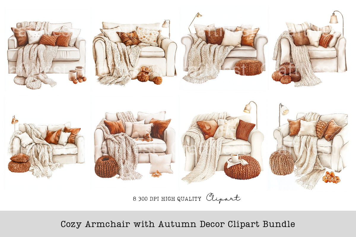 Cozy Armchair With Autumn Decor Clipart Bundle