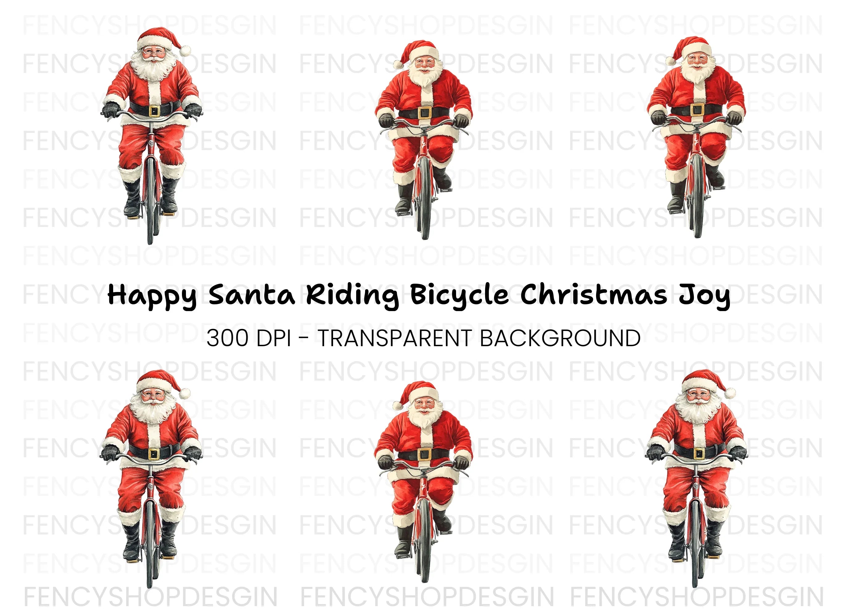 Santa Claus Riding Bicycle Clipart Bundle