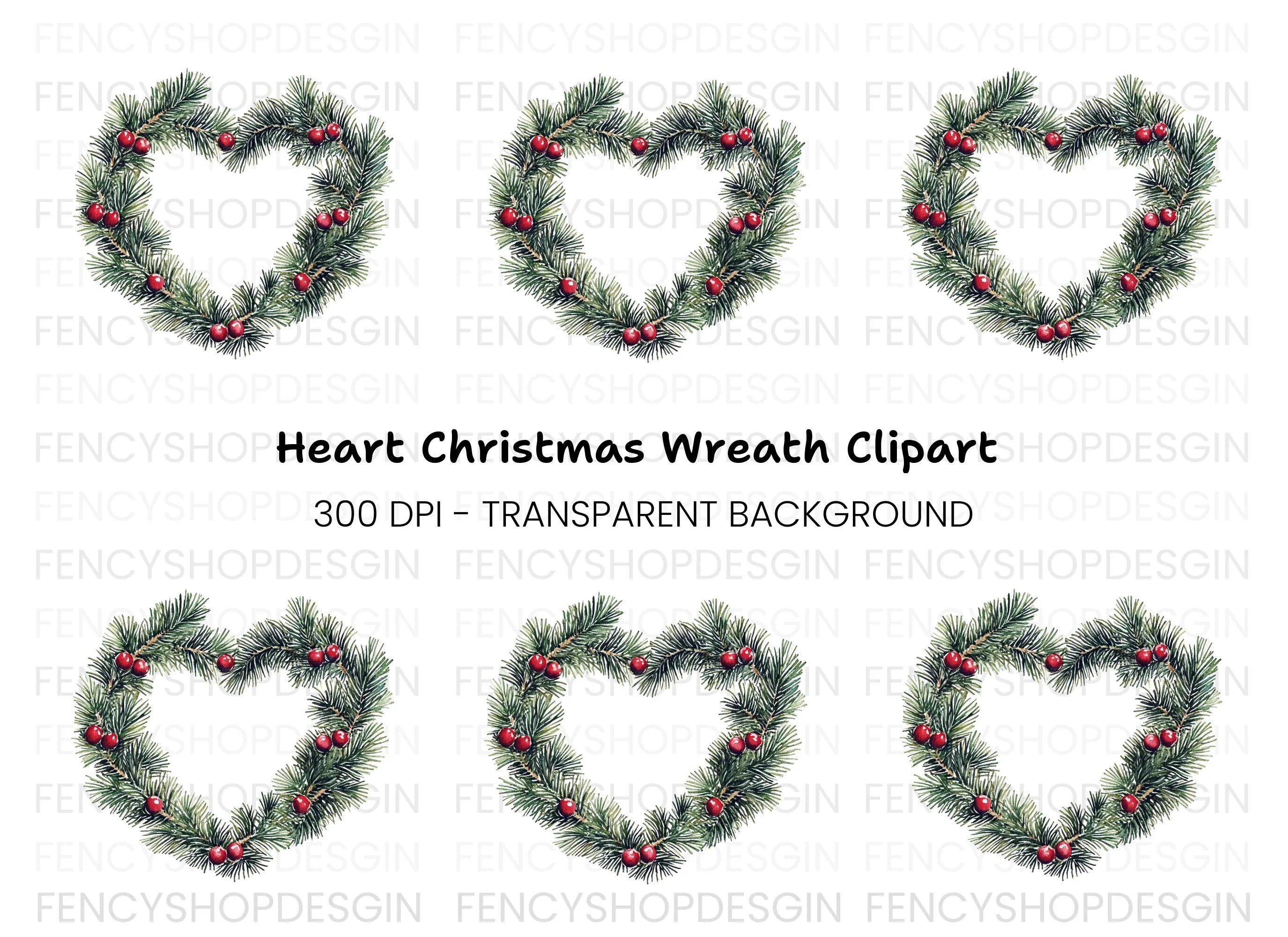 Heart Shaped Christmas Wreath Clipart Bundle