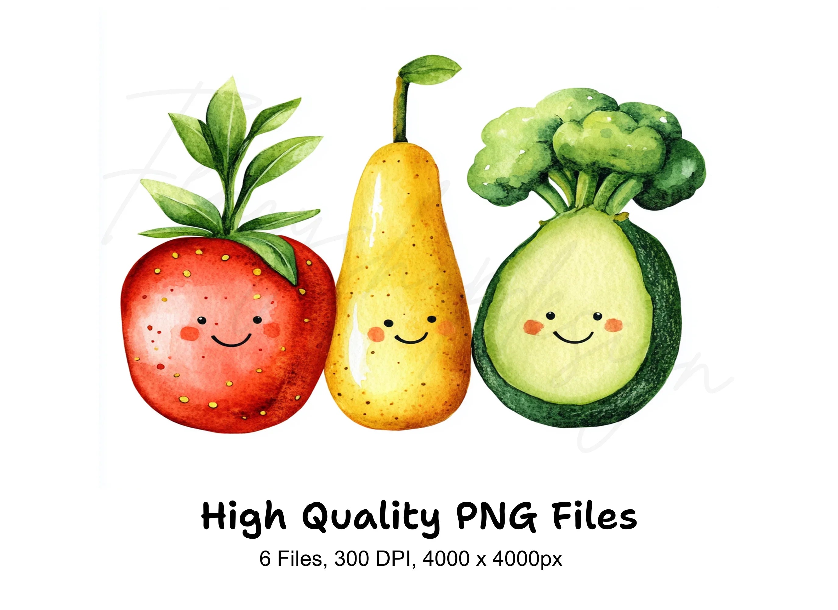 Smiling Fruit and Vegetable Friends Clipart Bundle