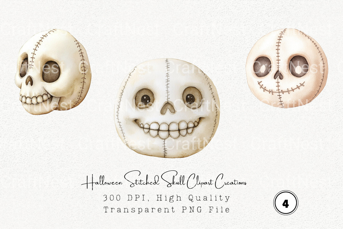Halloween Stitched Skull Creations Clipart Bundle