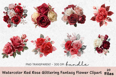 Red Rose Glittering Fantasy Flower Clipart Bundle - CraftNest - Digital Crafting and Art