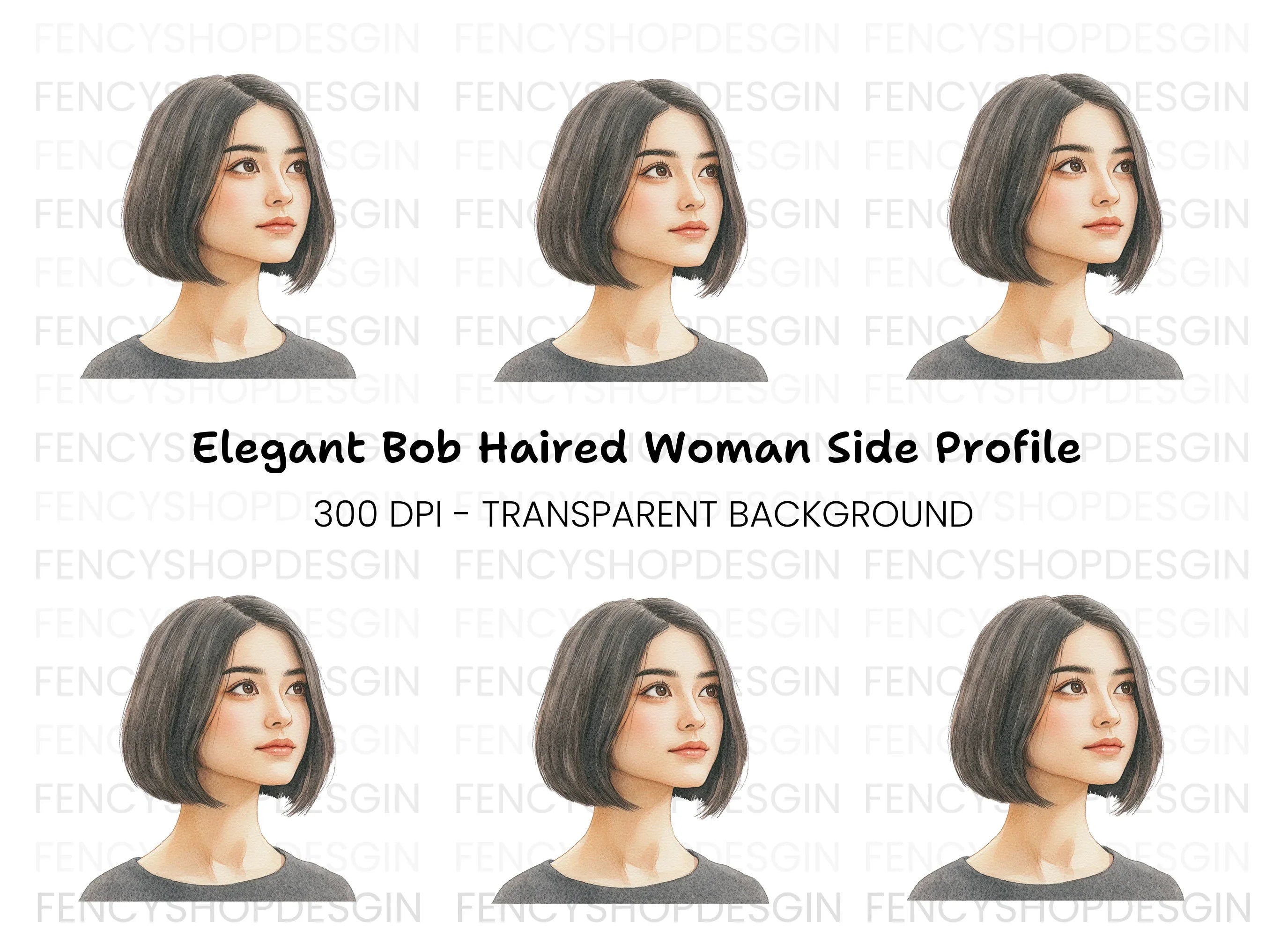 Dreamy Bob Hairstyle Girl Clipart Bundle