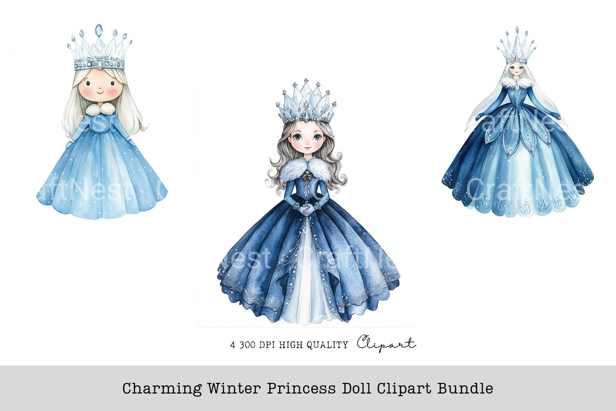 Charming Winter Princess Doll Clipart Bundle