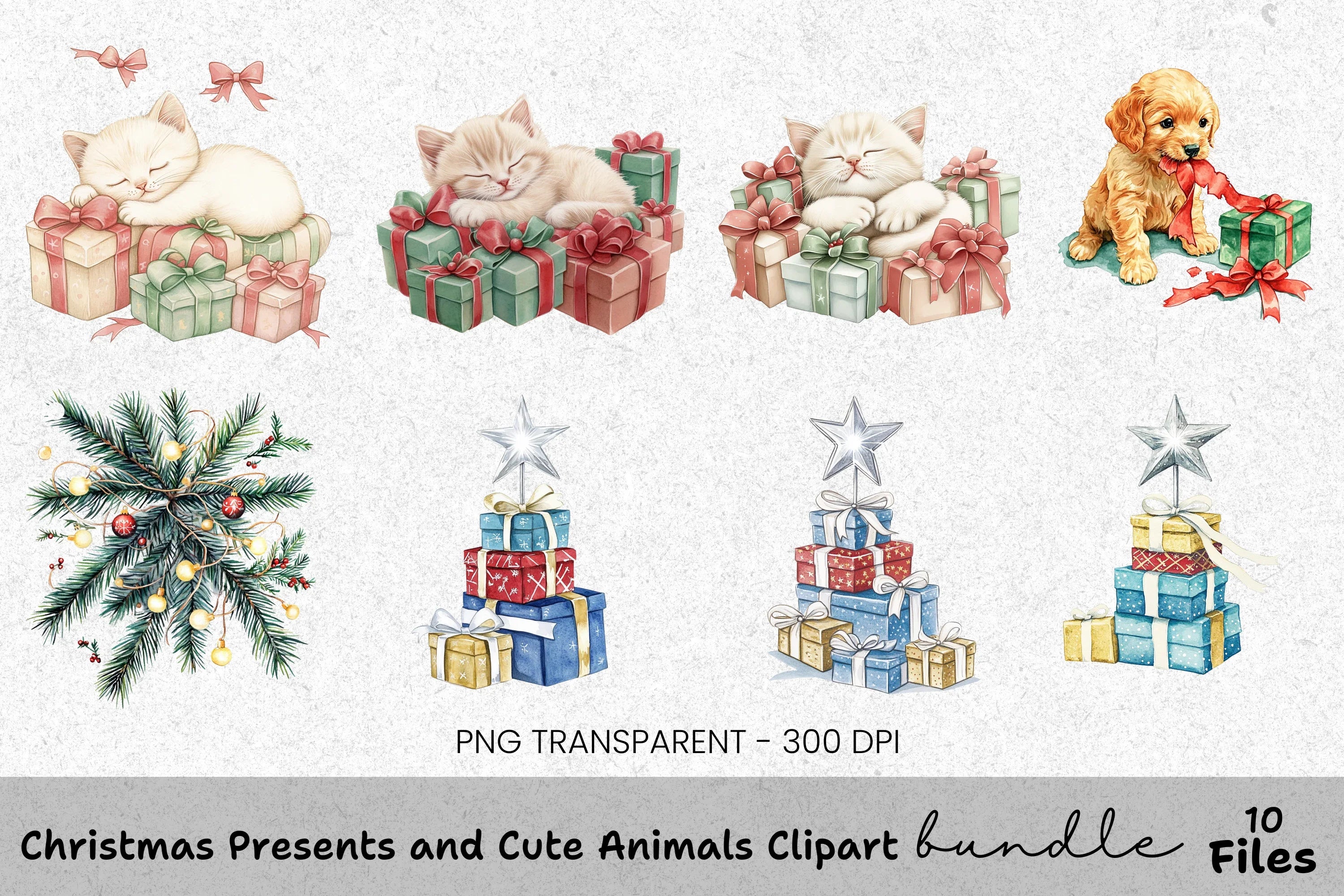 Christmas Presents & Cute Animals Clipart Bundle
