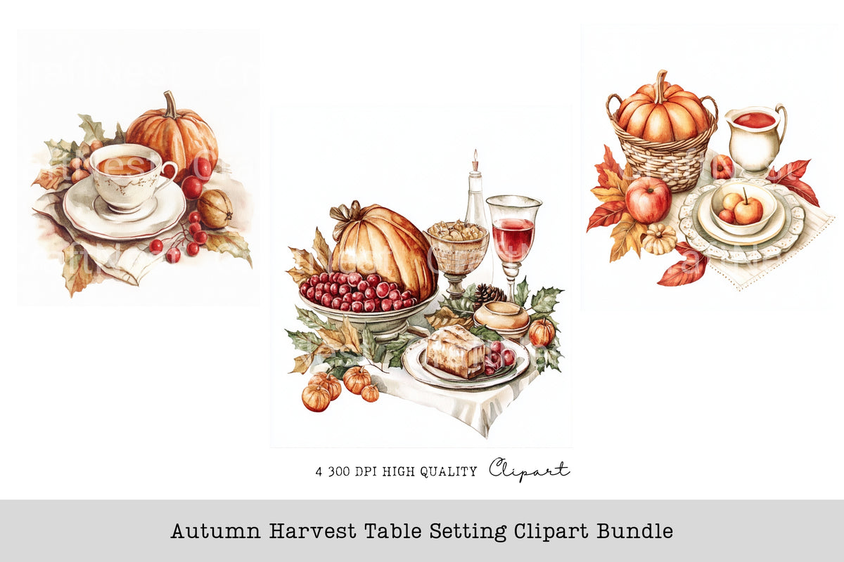Autumn Harvest Table Setting Clipart Bundle