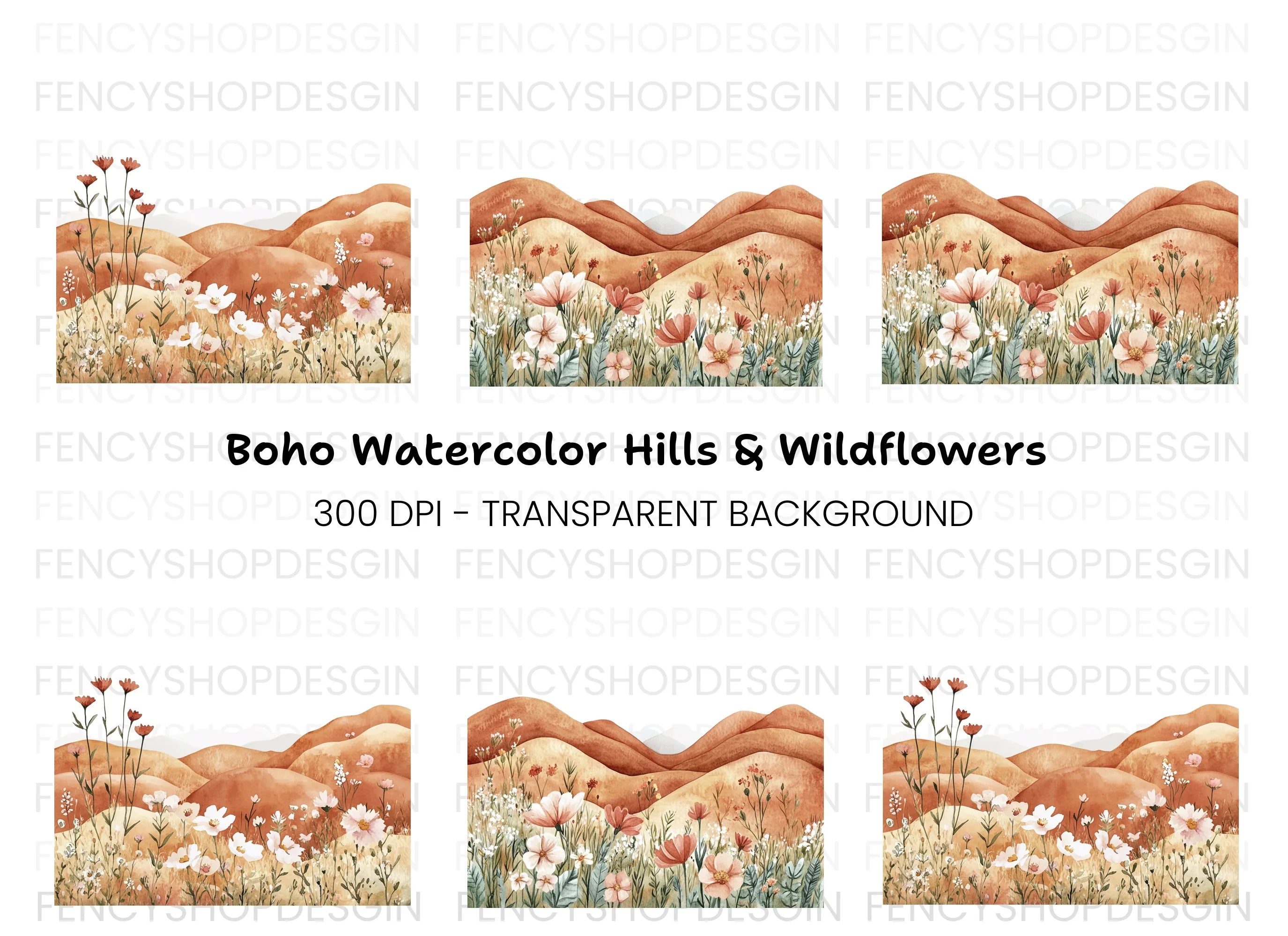 Boho Wildflower Landscape Clipart Bundle
