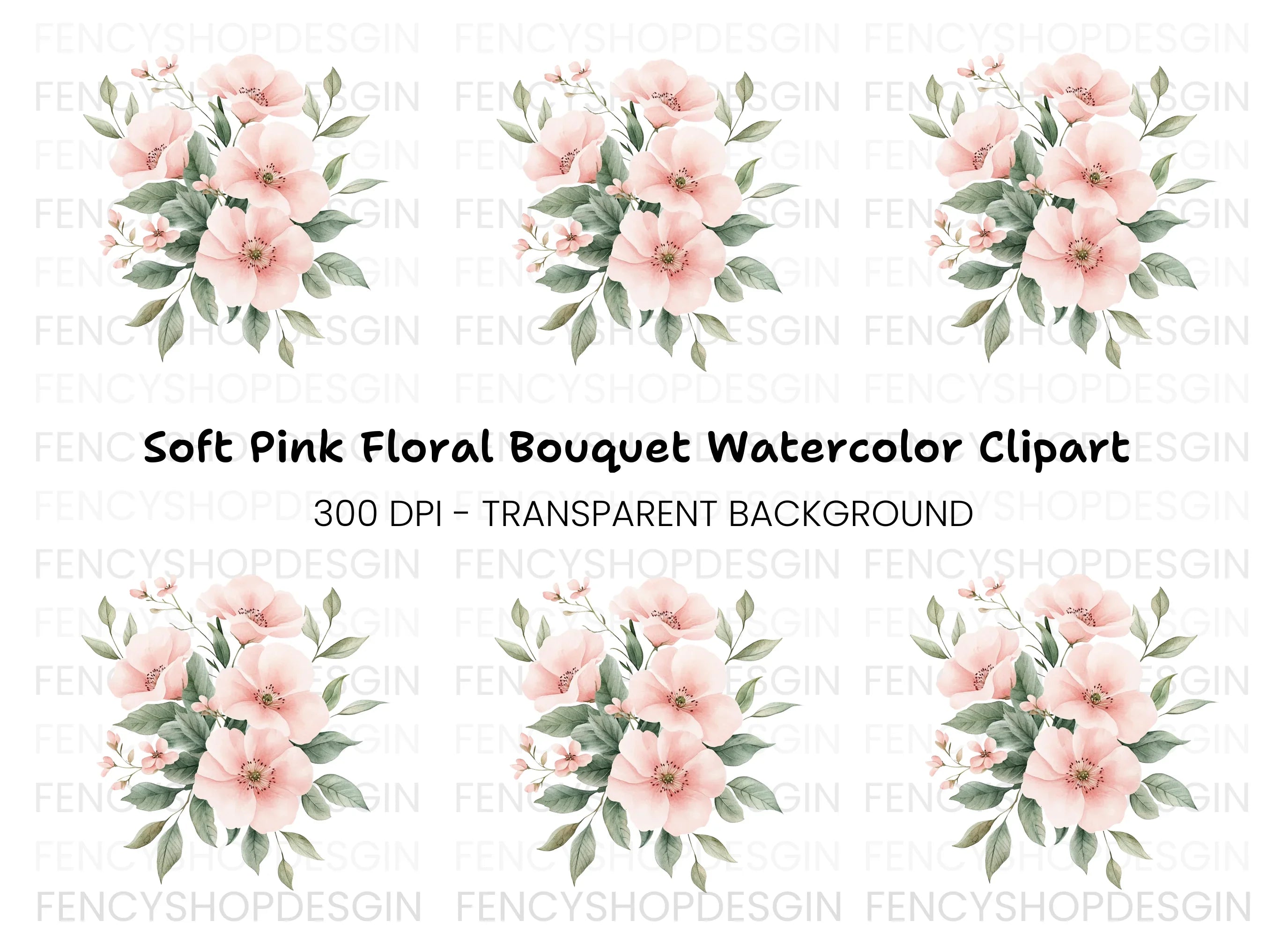 Soft Pink Floral Bouquet Clipart Bundle