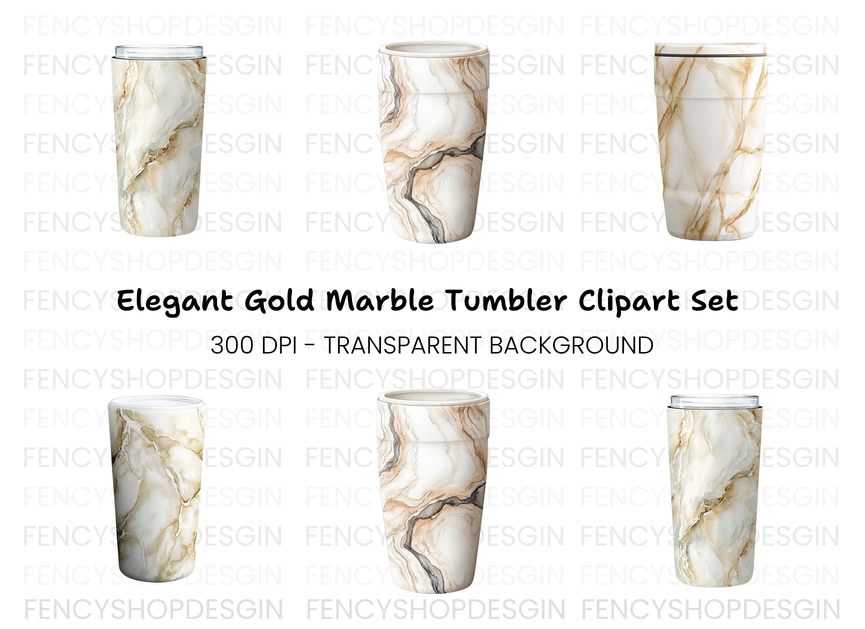 Gold Vein Marble Tumbler Clipart Bundle
