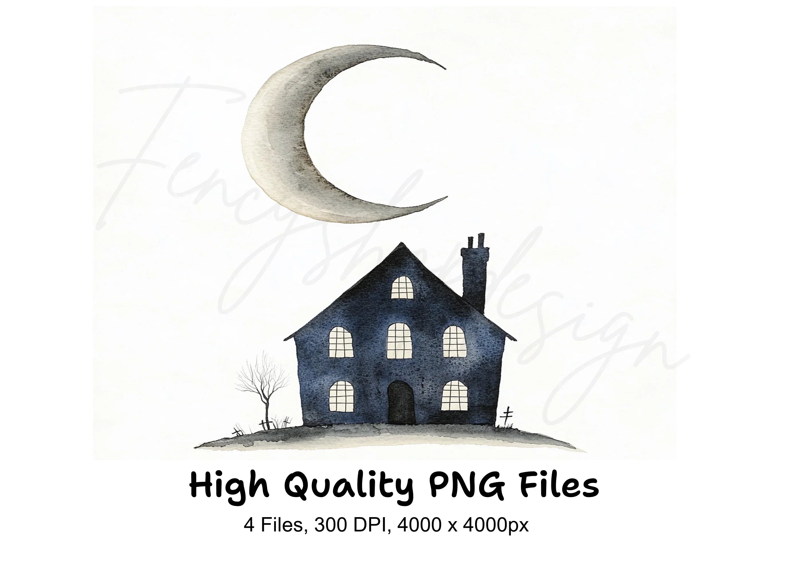 Mysterious Moonlit House Clipart Bundle
