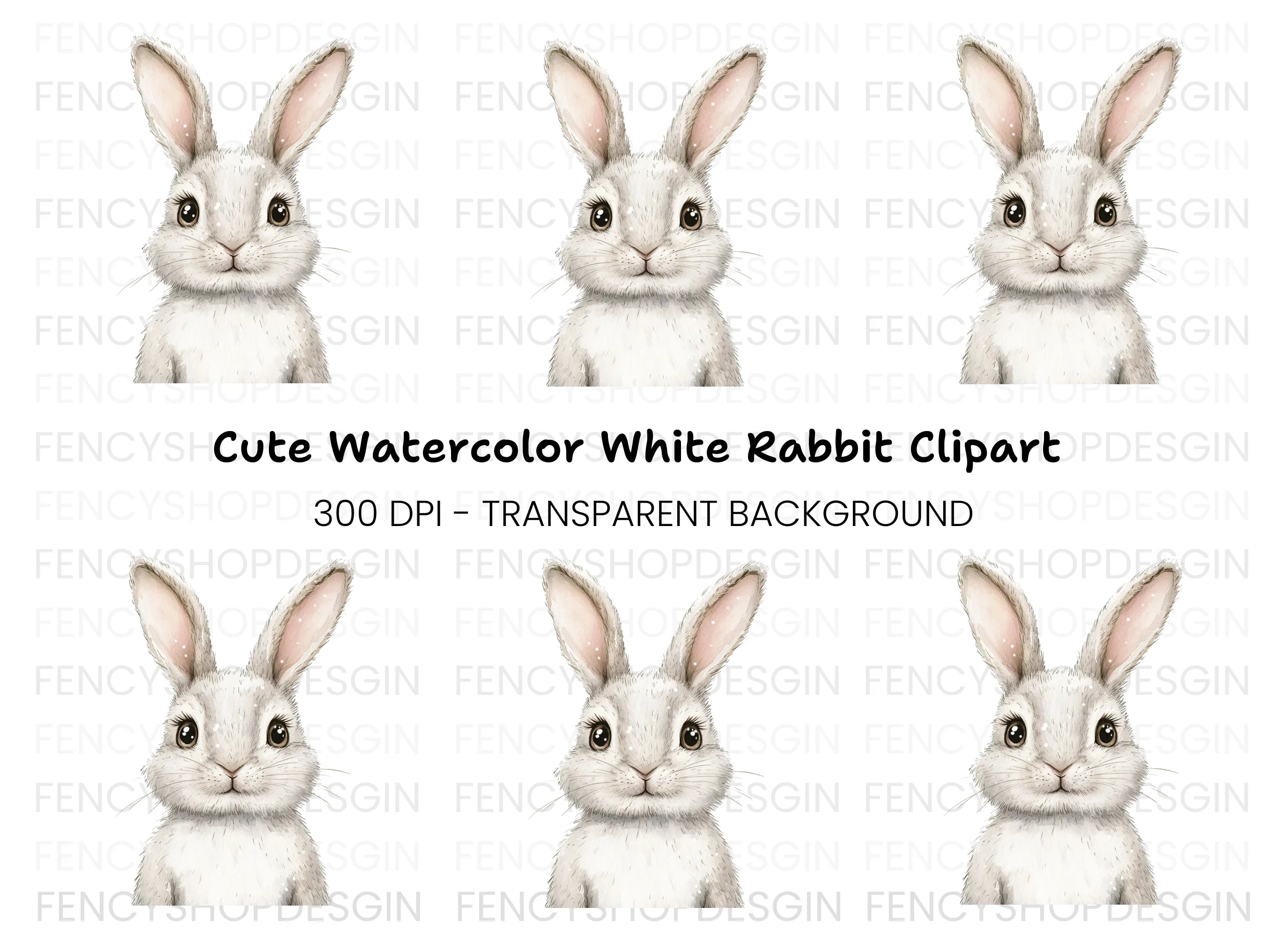 Cute White Bunny Clipart Bundle
