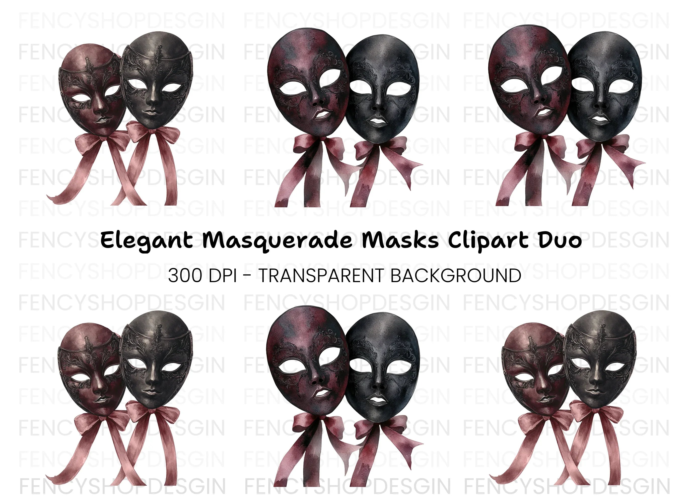 Elegant Masquerade Masks Clipart Bundle