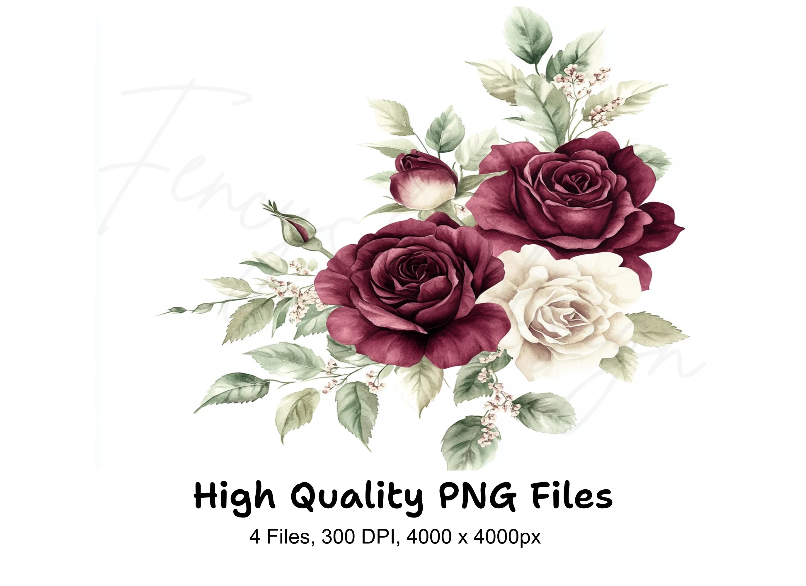 Burgundy Cream Floral Clipart Bundle