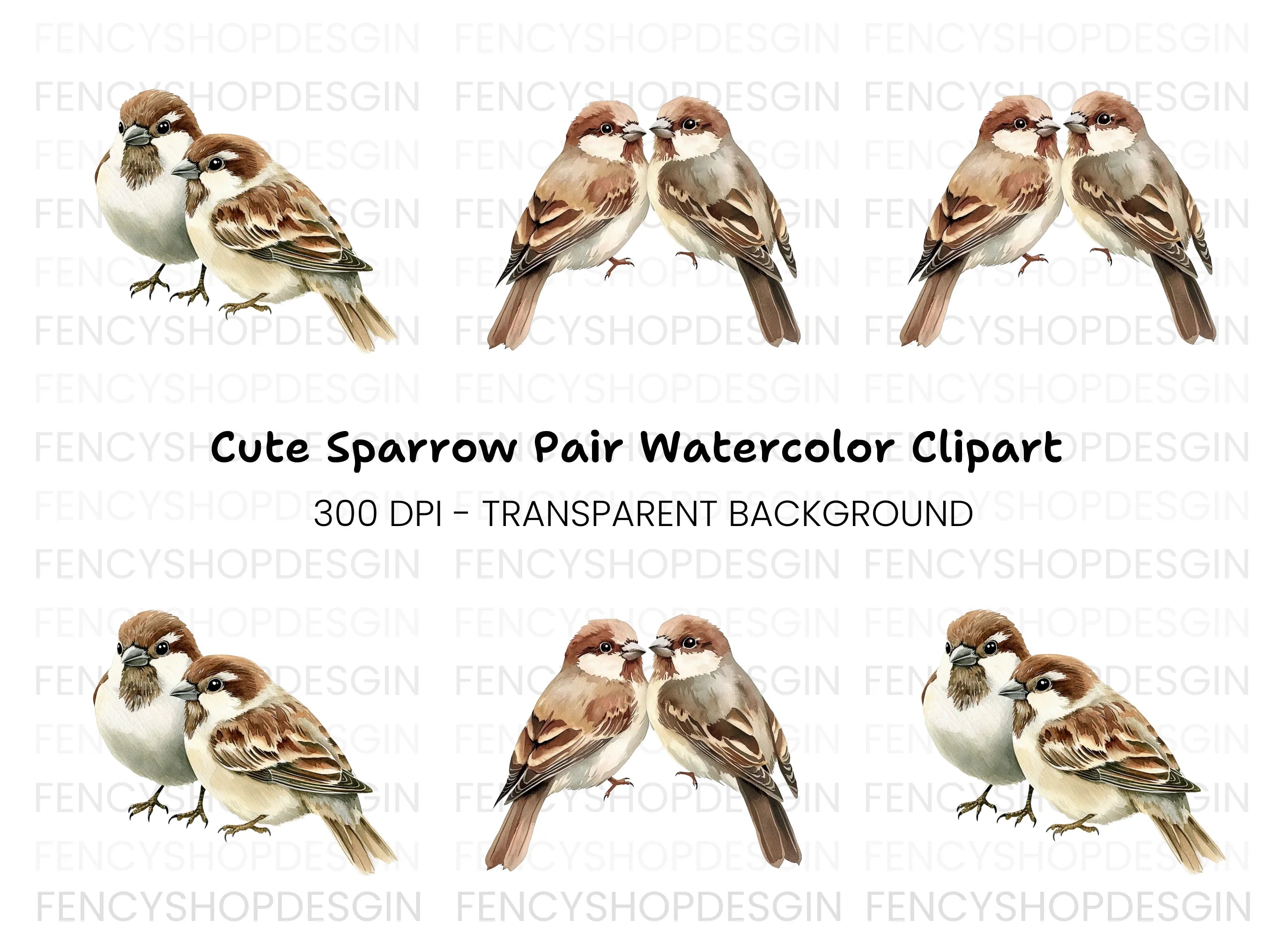 Cute Sparrow Pairs Clipart Bundle
