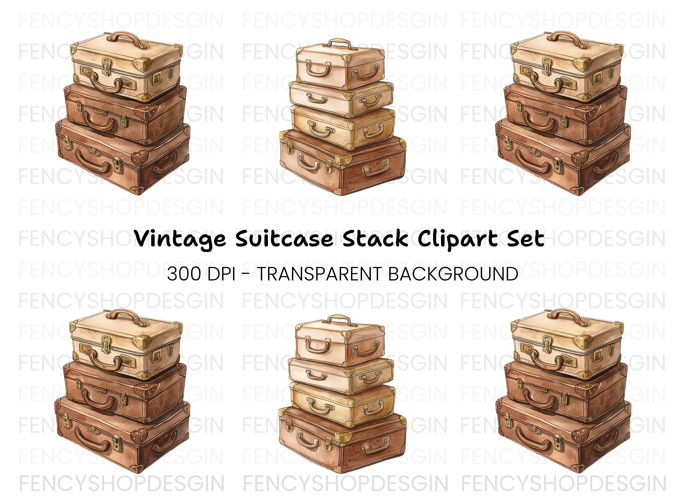 Brown Vintage Luggage Clipart Bundle