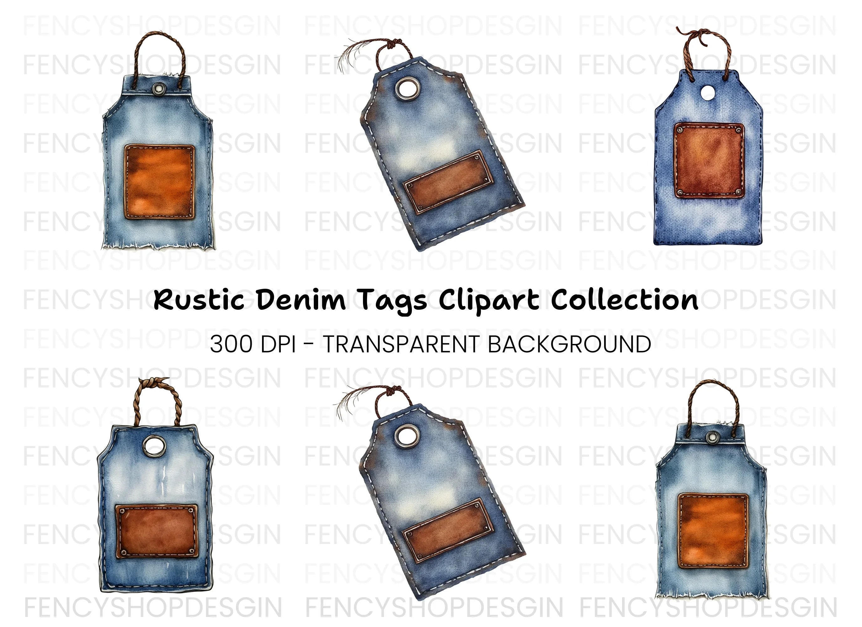 Denim Leather Tags Clipart Bundle
