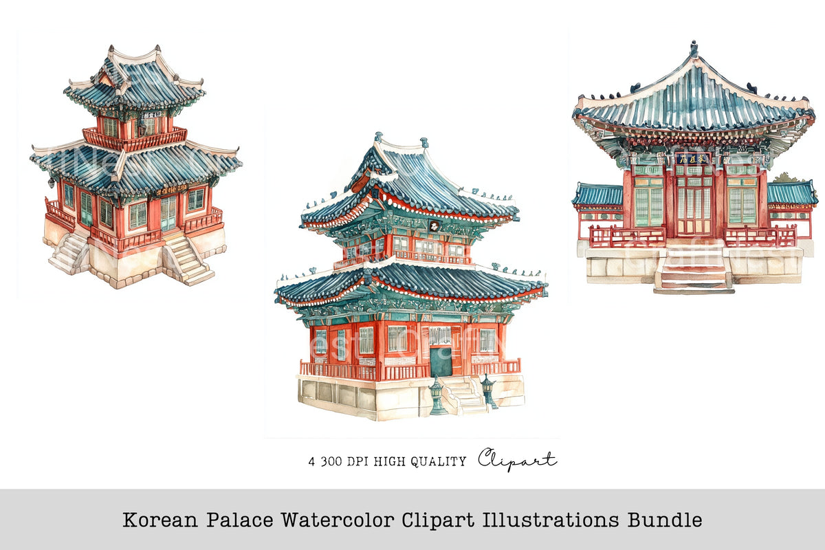 Korean Palace Illustrations Clipart Bundle